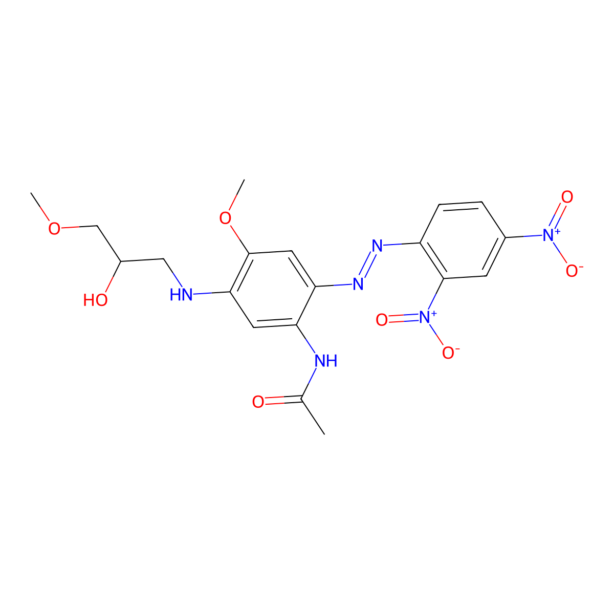 Acetamide, N-[2-[2-(2,4-dinitrophenyl)diazenyl]-5-[(2-hydroxy-3-methoxypropyl)amino]-4-methoxyphenyl]- molecular structure, CAS 68901-08-6