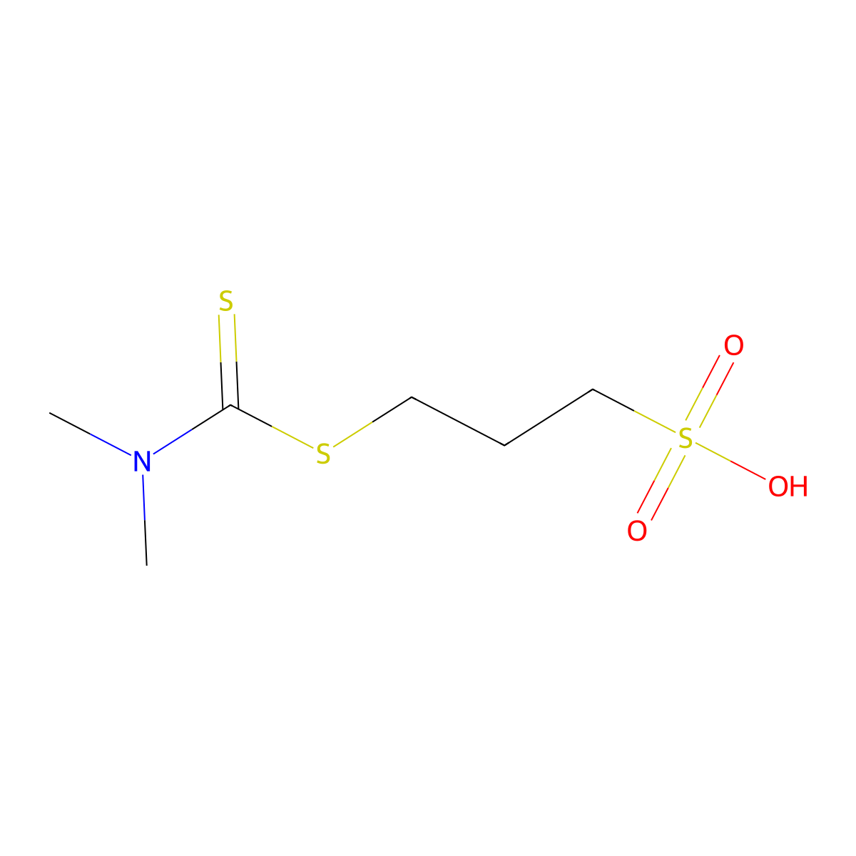 3-(((Dimethylamino)thioxomethyl)thio)propanesulfonic acid molecular structure, CAS 68901-20-2