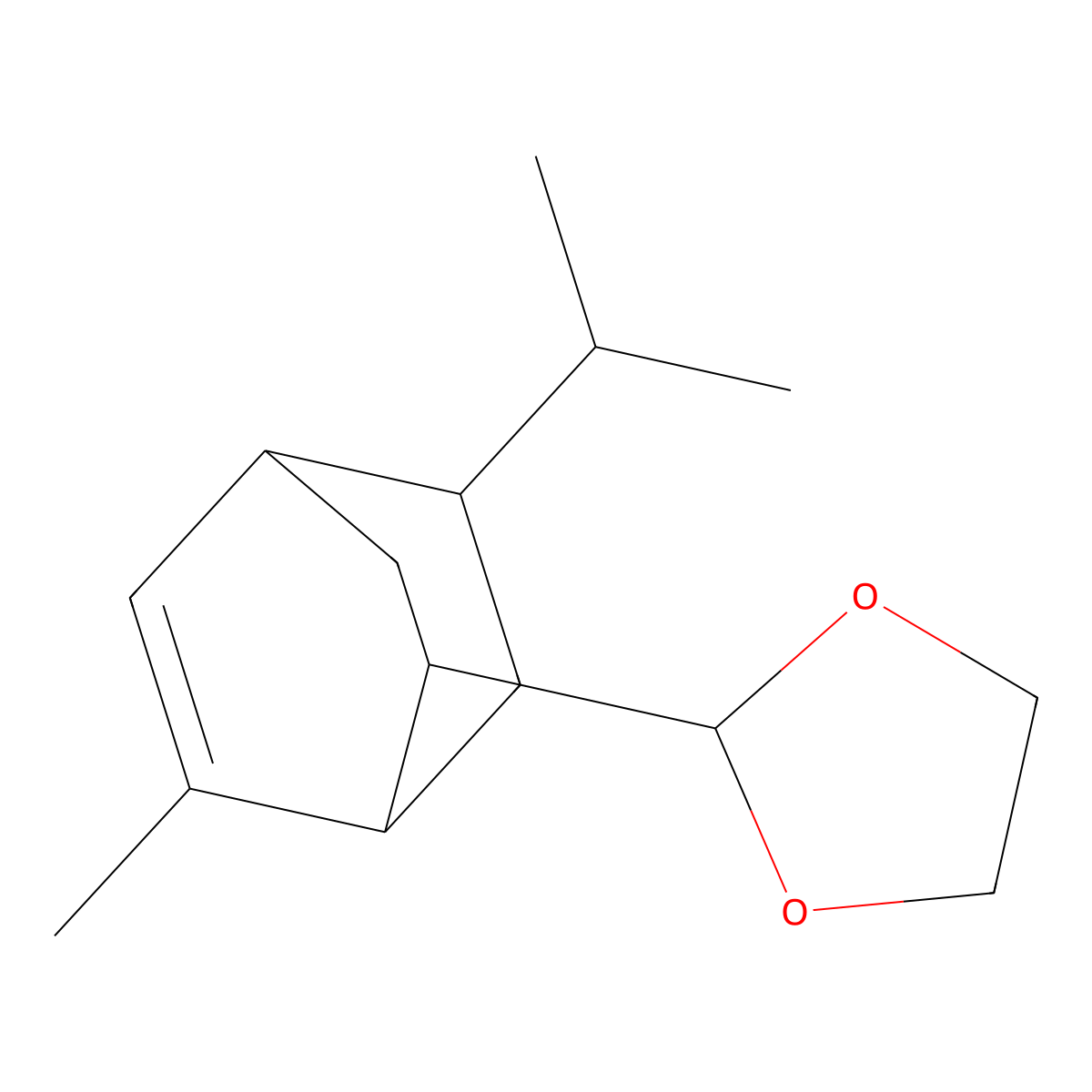 1,3-Dioxolane, 2-[6-methyl-8-(1-methylethyl)bicyclo[2.2.2]oct-5-en-2-yl]- molecular structure, CAS 68901-32-6
