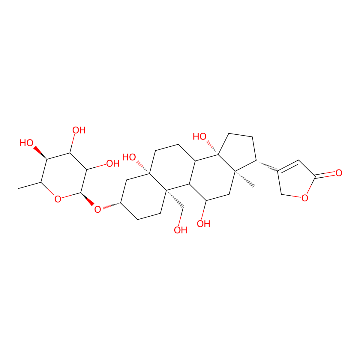 5-beta-Card-20(22)-enolide, 3-beta-((L-rhamnopyranosyl)oxy)-5,11,14,19-tetrahydroxy- molecular structure, CAS 6891-94-7