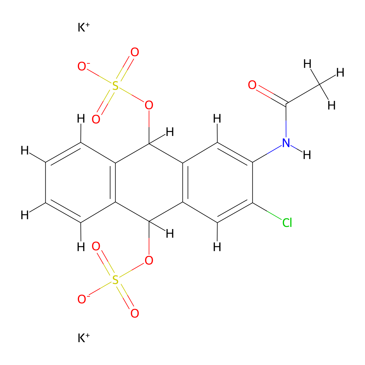Acetamide, N-[3-chloro-9,10-dihydro-9,10-bis(sulfooxy)-2-anthracenyl]-, potassium salt (1:2) molecular structure, CAS 68921-69-7
