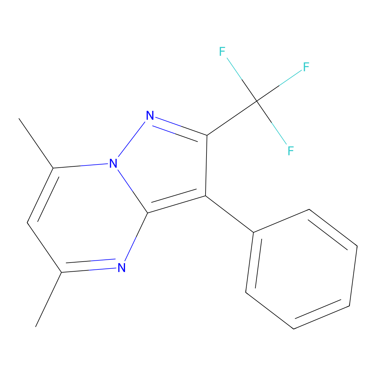 5,7-Dimethyl-3-phenyl-2-(trifluoromethyl)pyrazolo[1,5-a]pyrimidine molecular structure, CAS 689216-68-0