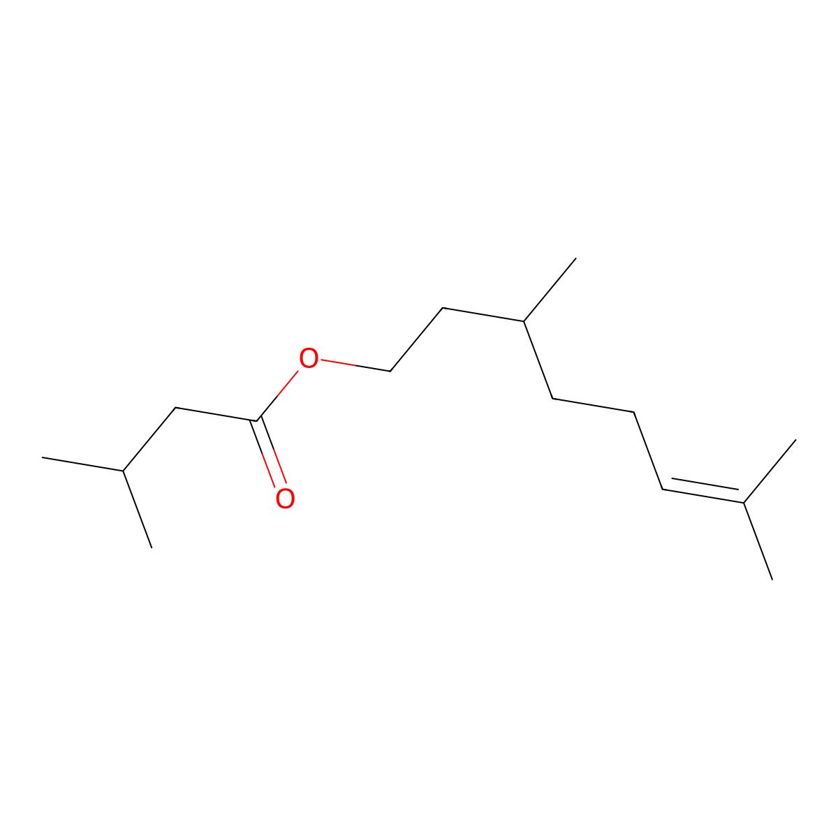 Citronellyl isovalerate molecular structure, CAS 68922-10-1