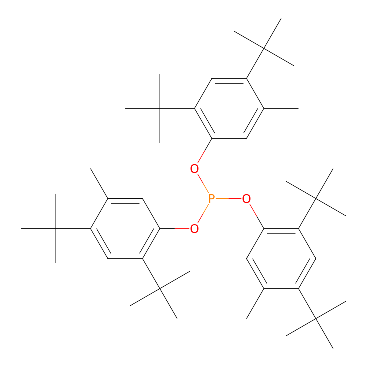 Phenol, 2,4-bis(1,1-dimethylethyl)-5-methyl-, 1,1',1''-phosphite molecular structure, CAS 68922-23-6