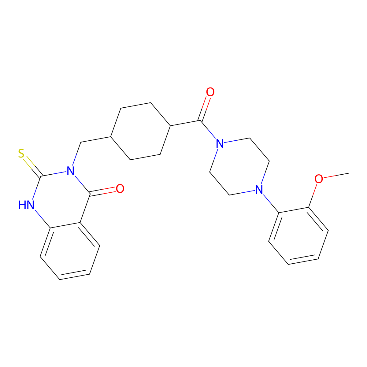 3-[[4-[[4-(2-methoxyphenyl)-1-piperazinyl]-oxomethyl]cyclohexyl]methyl]-2-sulfanylidene-1H-quinazolin-4-one molecular structure, CAS 689226-91-3