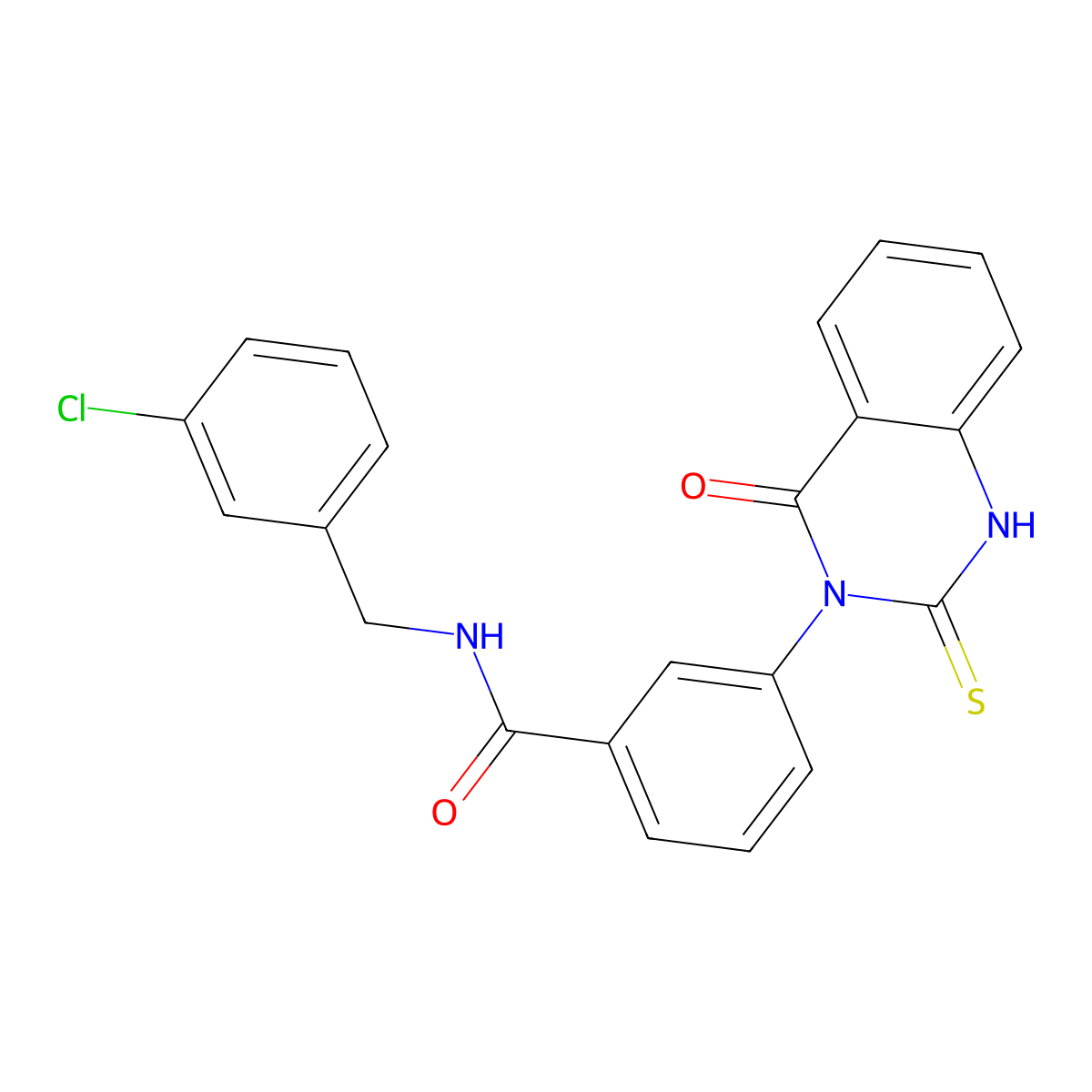 N-[(3-chlorophenyl)methyl]-3-(4-oxo-2-sulfanylidene-1H-quinazolin-3-yl)benzamide molecular structure, CAS 689227-25-6