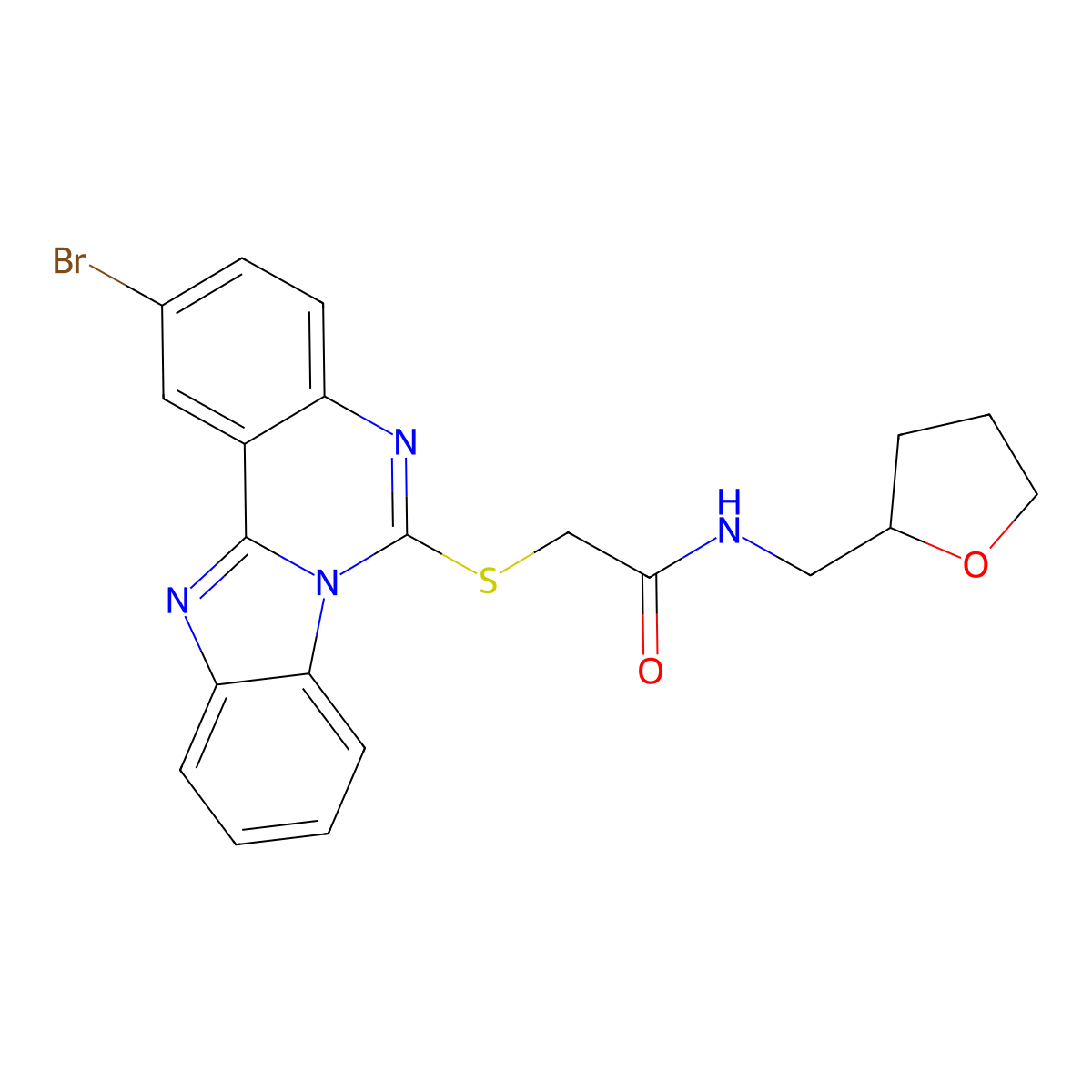 2-(2-bromobenzimidazolo[1,2-c]quinazolin-6-yl)sulfanyl-N-(oxolan-2-ylmethyl)acetamide molecular structure, CAS 689227-26-7