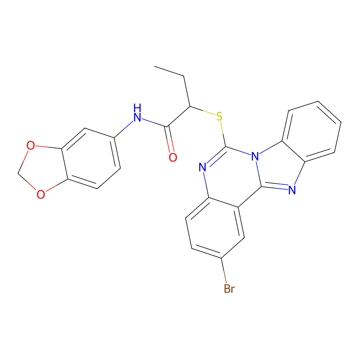 N-(1,3-benzodioxol-5-yl)-2-(2-bromobenzimidazolo[1,2-c]quinazolin-6-yl)sulfanylbutanamide molecular structure, CAS 689227-27-8