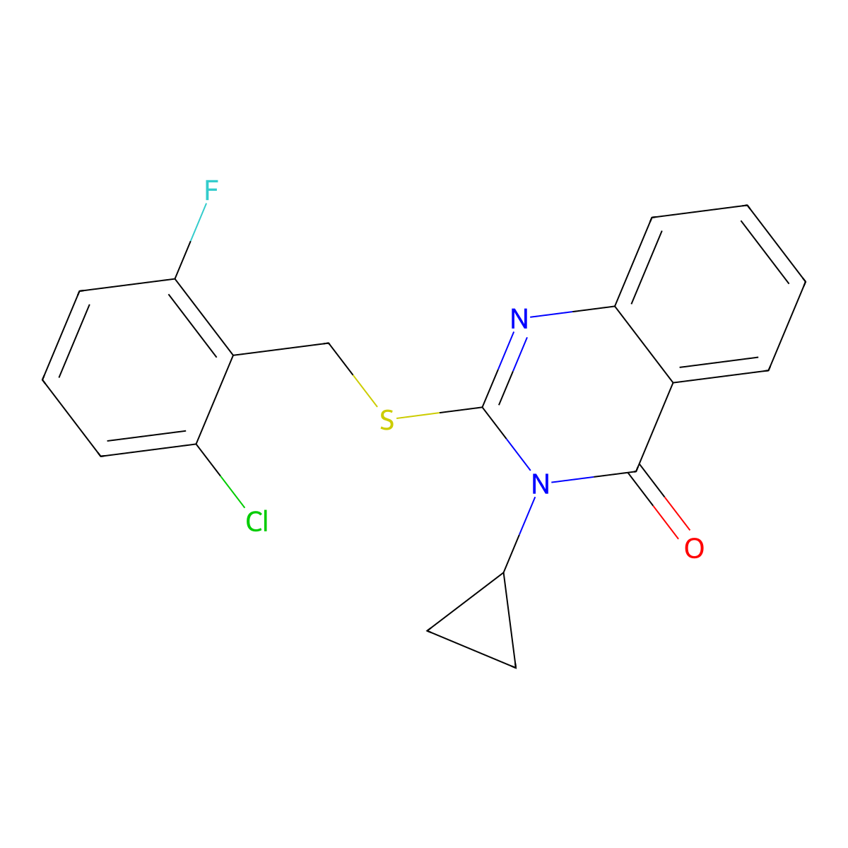 2-[(2-Chloro-6-fluorophenyl)methylsulfanyl]-3-cyclopropylquinazolin-4-one molecular structure, CAS 689227-83-6