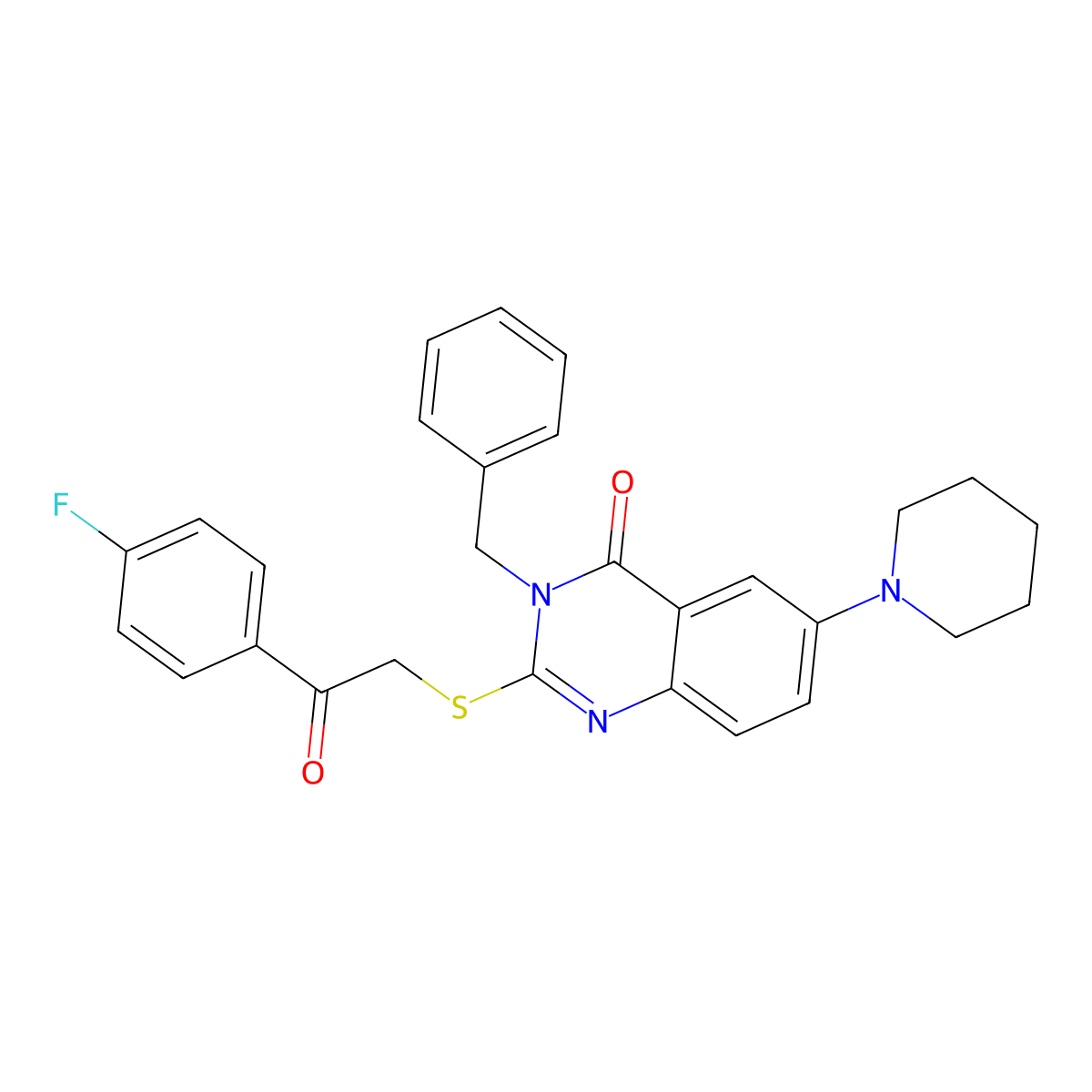 3-Benzyl-2-[2-(4-fluorophenyl)-2-oxoethyl]sulfanyl-6-piperidin-1-ylquinazolin-4-one molecular structure, CAS 689227-95-0