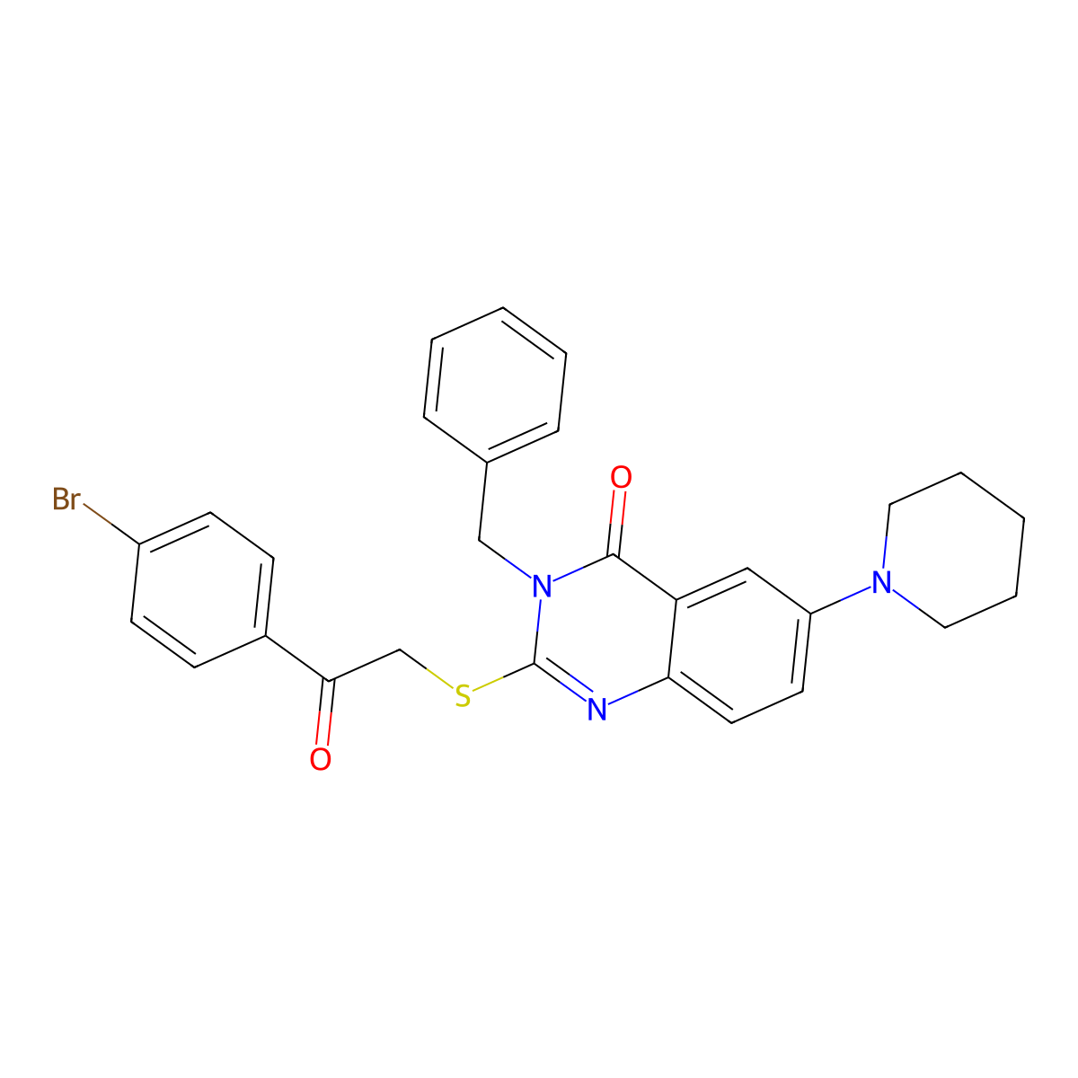 3-Benzyl-2-[2-(4-bromophenyl)-2-oxoethyl]sulfanyl-6-piperidin-1-ylquinazolin-4-one molecular structure, CAS 689227-97-2