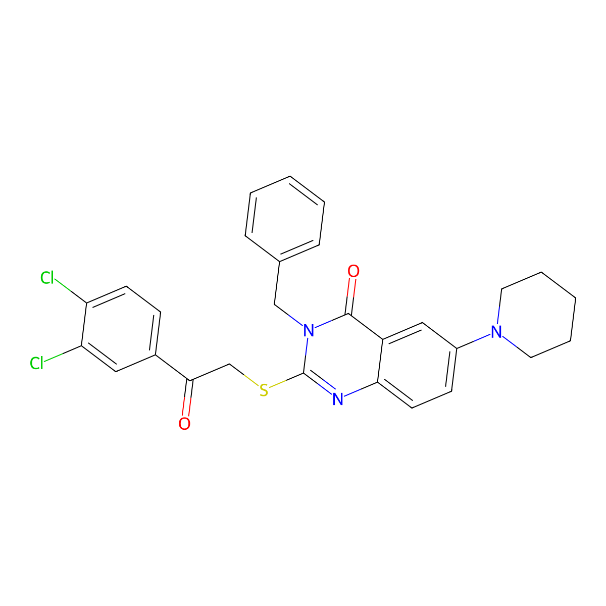3-Benzyl-2-[2-(3,4-dichlorophenyl)-2-oxoethyl]sulfanyl-6-piperidin-1-ylquinazolin-4-one molecular structure, CAS 689227-98-3