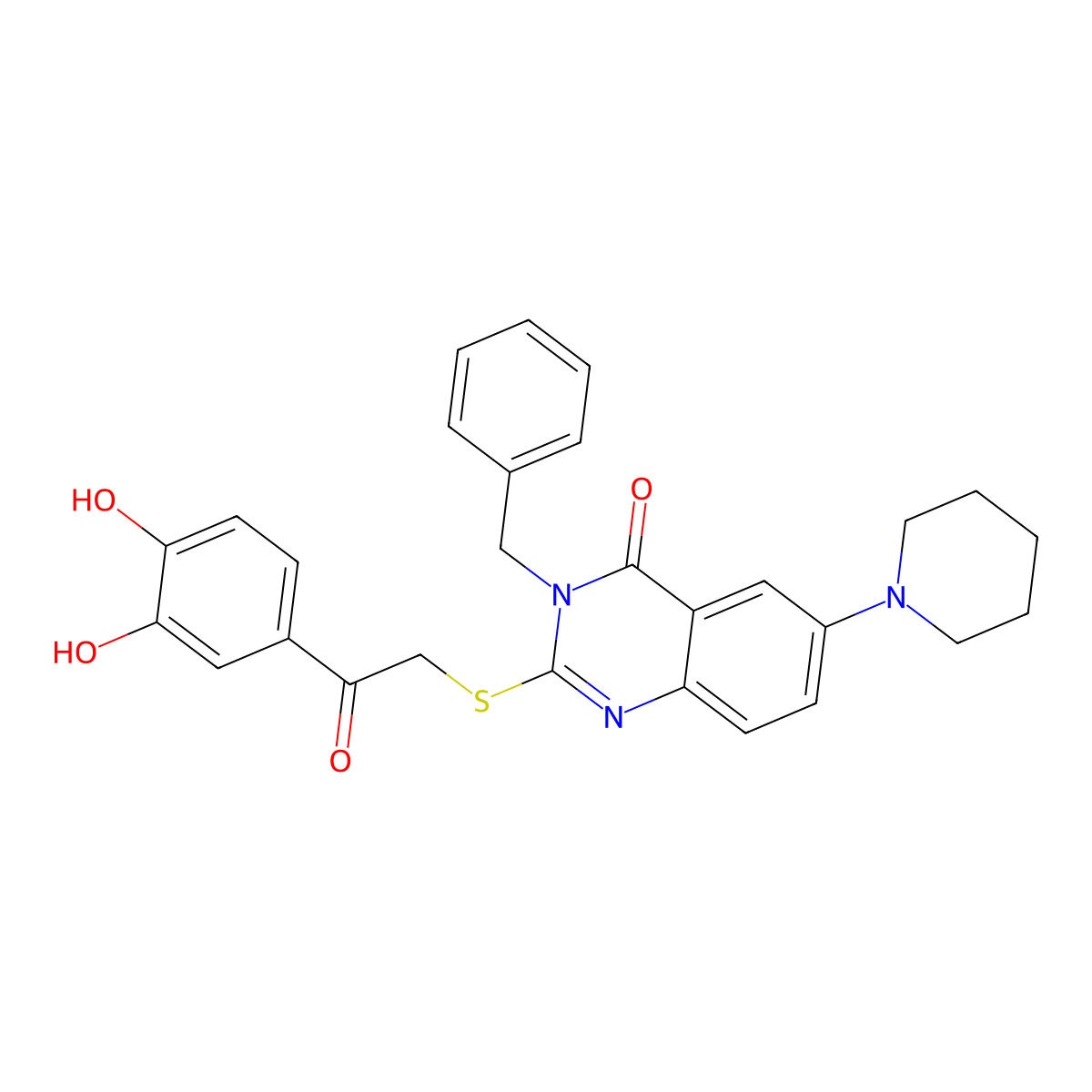 3-Benzyl-2-[2-(3,4-dihydroxyphenyl)-2-oxoethyl]sulfanyl-6-piperidin-1-ylquinazolin-4-one molecular structure, CAS 689227-99-4