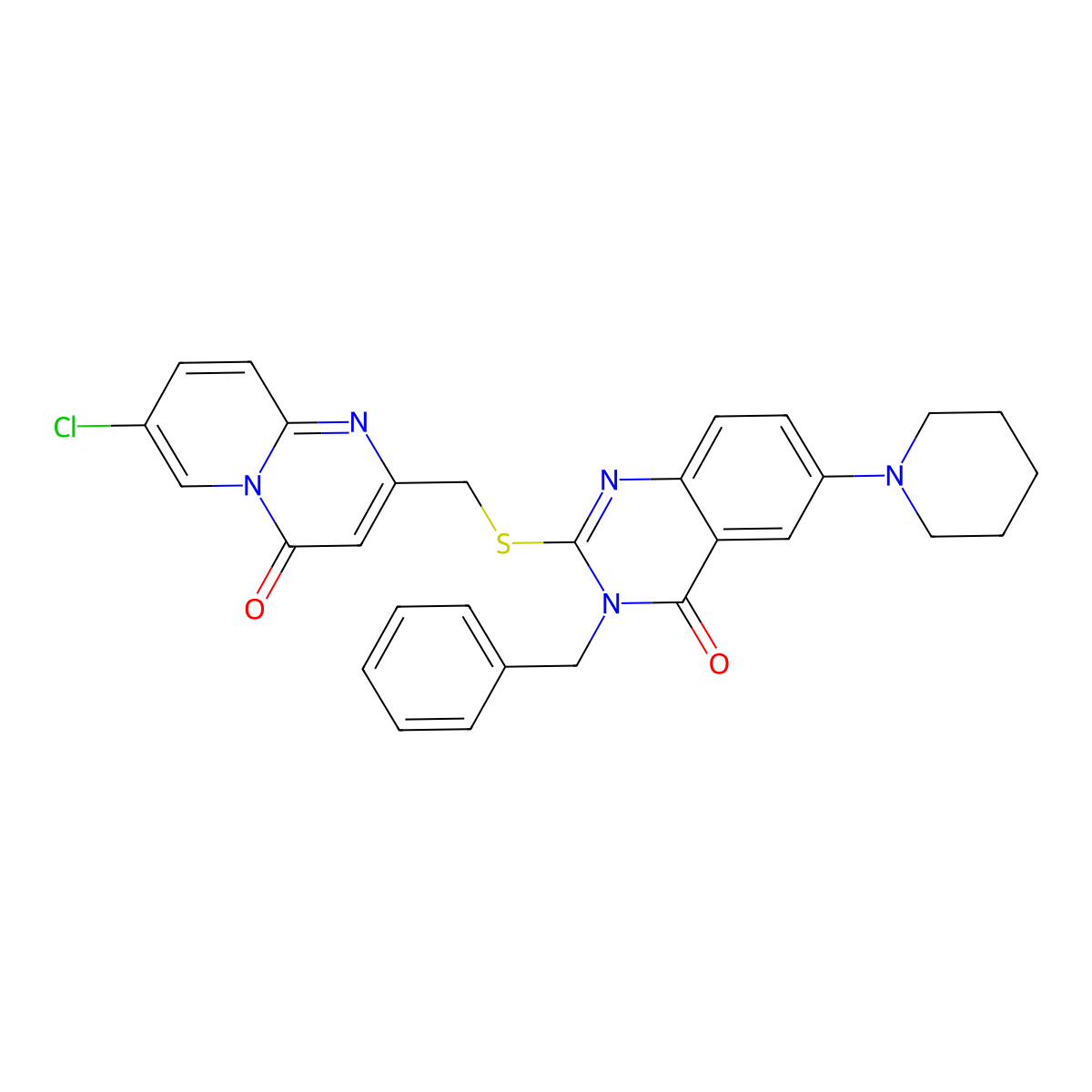3-Benzyl-2-[(7-chloro-4-oxopyrido[1,2-a]pyrimidin-2-yl)methylsulfanyl]-6-piperidin-1-ylquinazolin-4-one molecular structure, CAS 689228-05-5