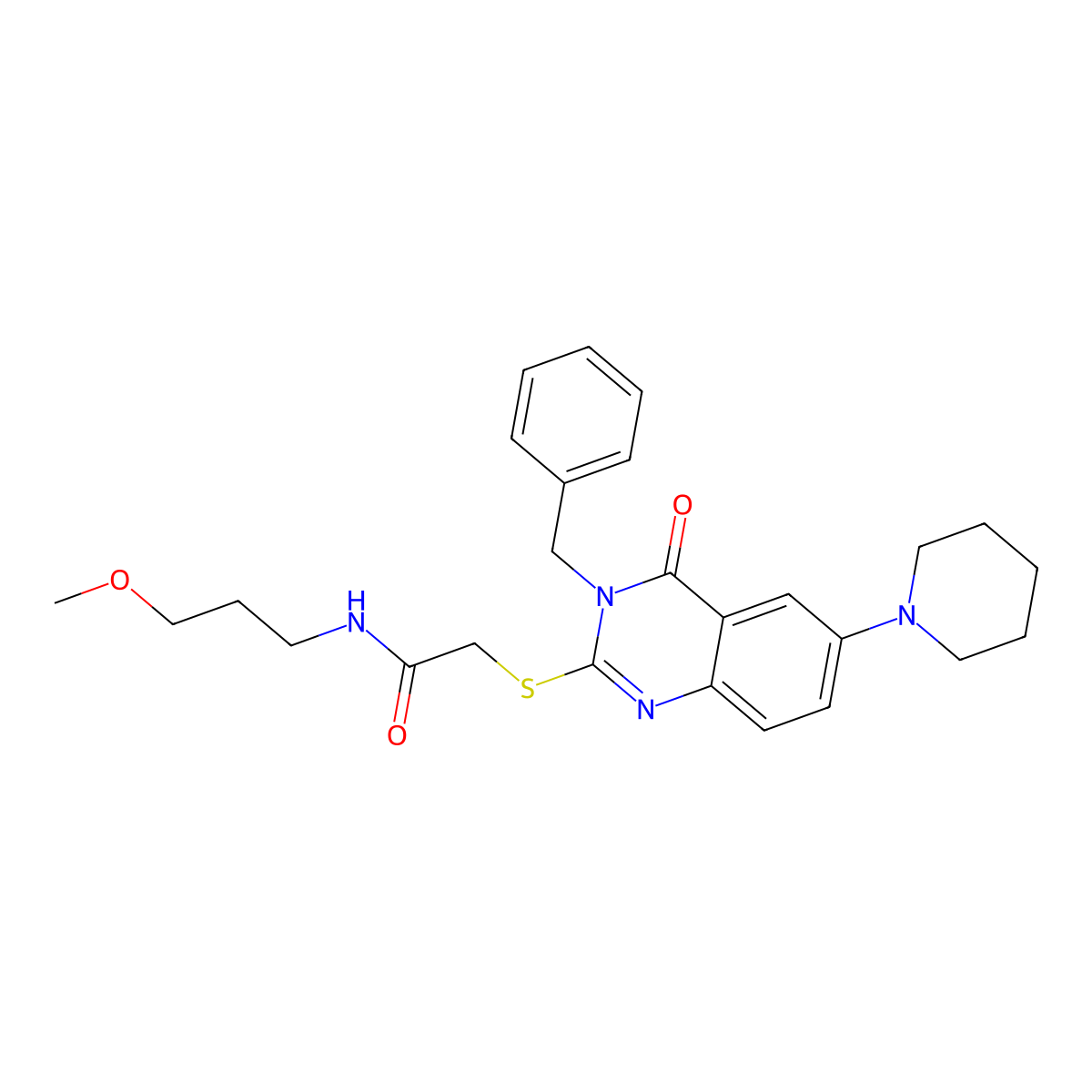 2-((3-benzyl-4-oxo-6-(piperidin-1-yl)-3,4-dihydroquinazolin-2-yl)thio)-N-(3-methoxypropyl)acetamide molecular structure, CAS 689228-09-9