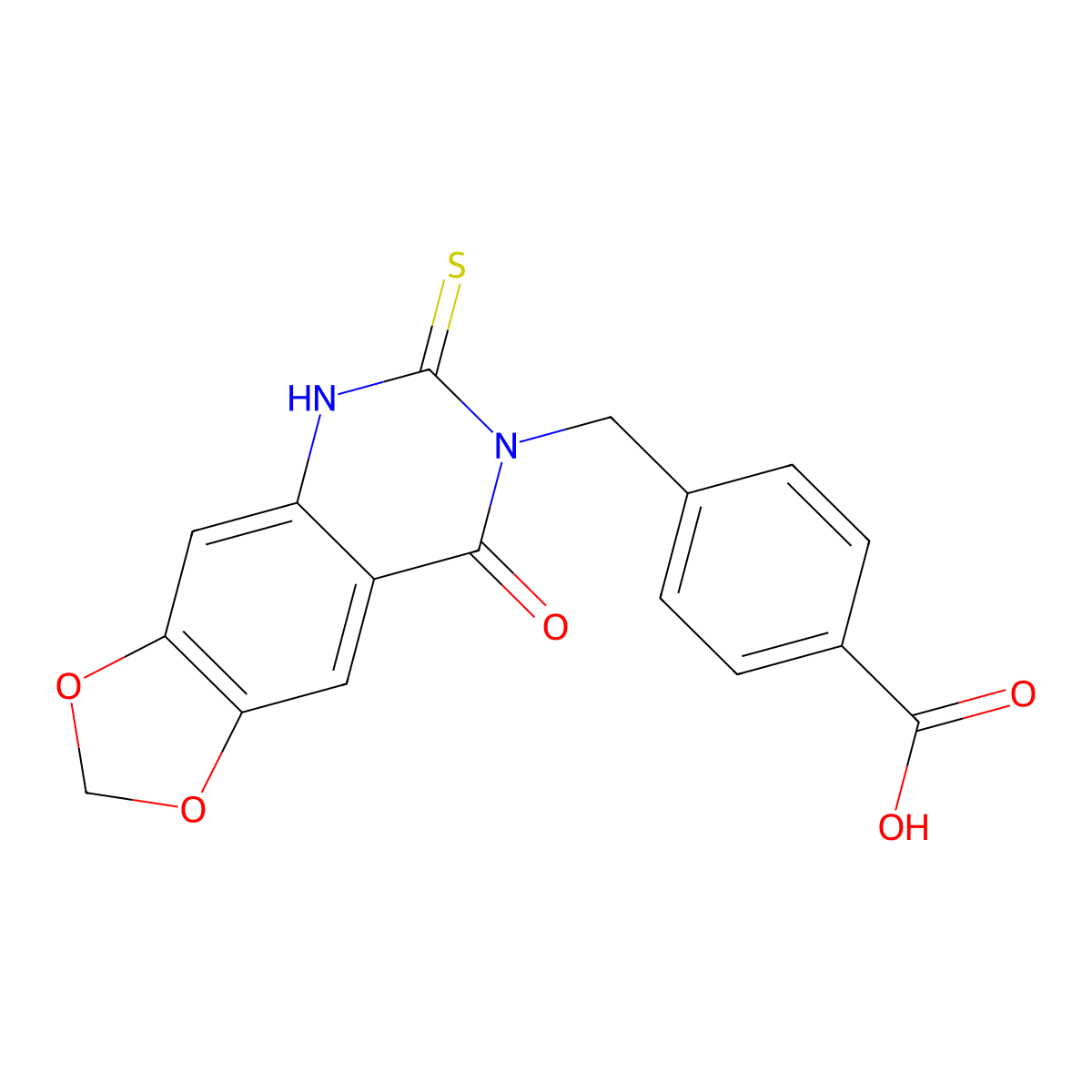 4-((8-oxo-6-thioxo-5,6-dihydro-[1,3]dioxolo[4,5-g]quinazolin-7(8H)-yl)methyl)benzoic acid molecular structure, CAS 689228-18-0
