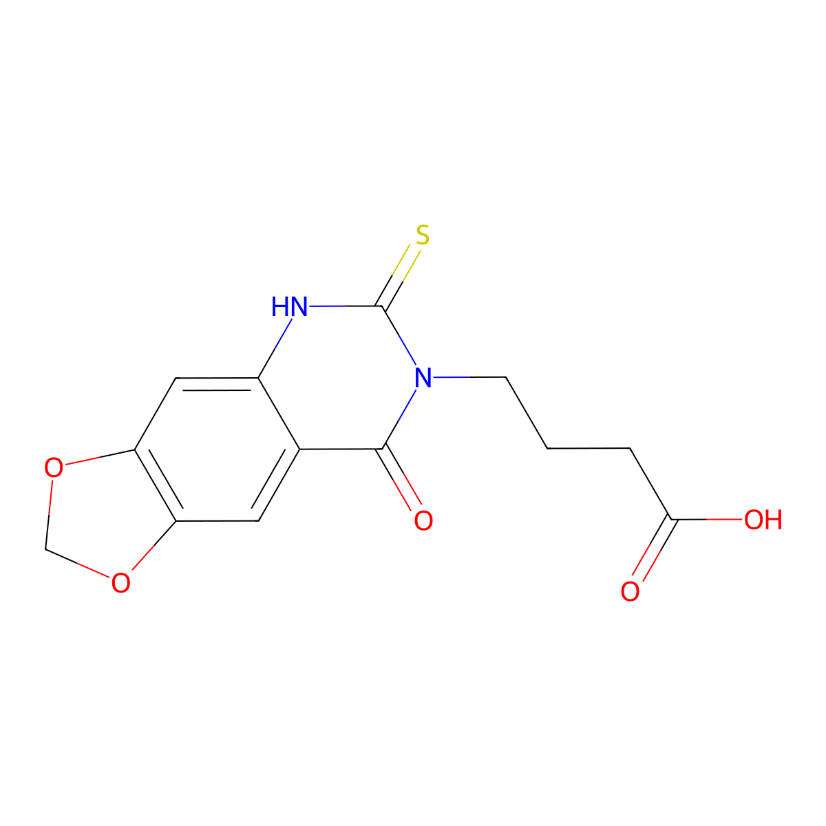 4-(8-oxo-6-thioxo-5,6-dihydro-[1,3]dioxolo[4,5-g]quinazolin-7(8H)-yl)butanoic acid molecular structure, CAS 689228-20-4