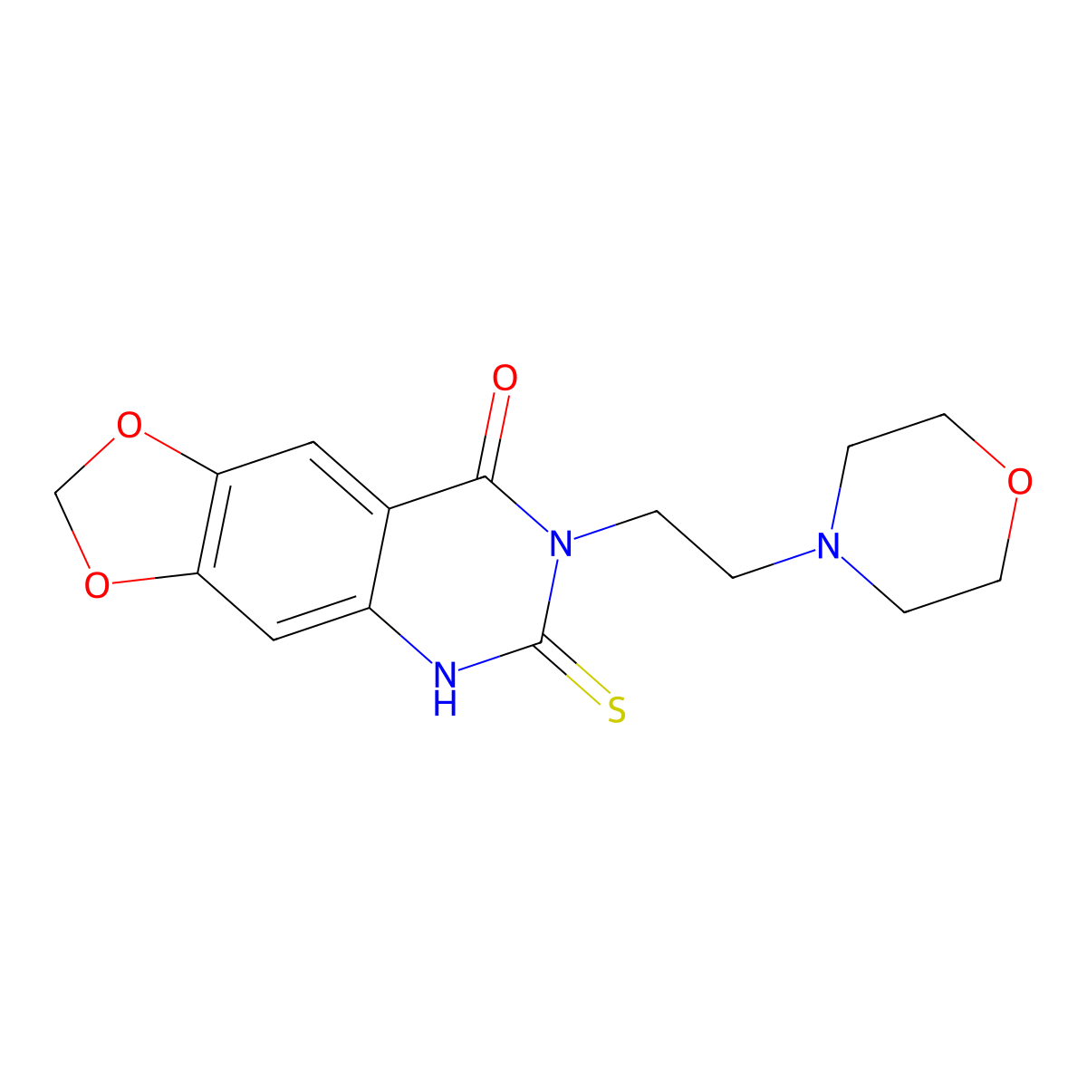 7-(2-morpholin-4-ylethyl)-6-sulfanylidene-5H-[1,3]dioxolo[4,5-g]quinazolin-8-one molecular structure, CAS 689228-41-9