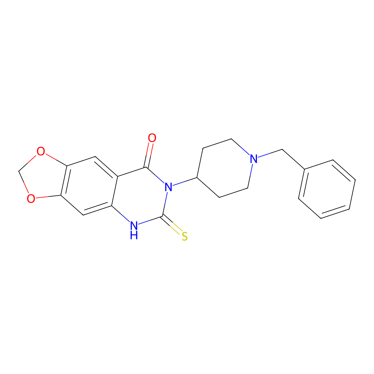 7-(1-benzylpiperidin-4-yl)-6-sulfanylidene-5H-[1,3]dioxolo[4,5-g]quinazolin-8-one molecular structure, CAS 689228-47-5