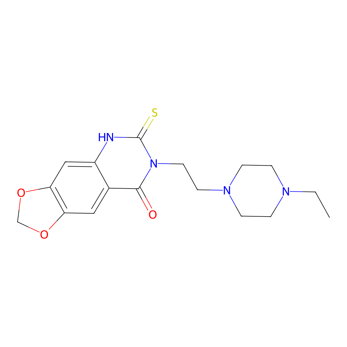 7-[2-(4-ethylpiperazin-1-yl)ethyl]-6-sulfanylidene-5H-[1,3]dioxolo[4,5-g]quinazolin-8-one molecular structure, CAS 689228-51-1