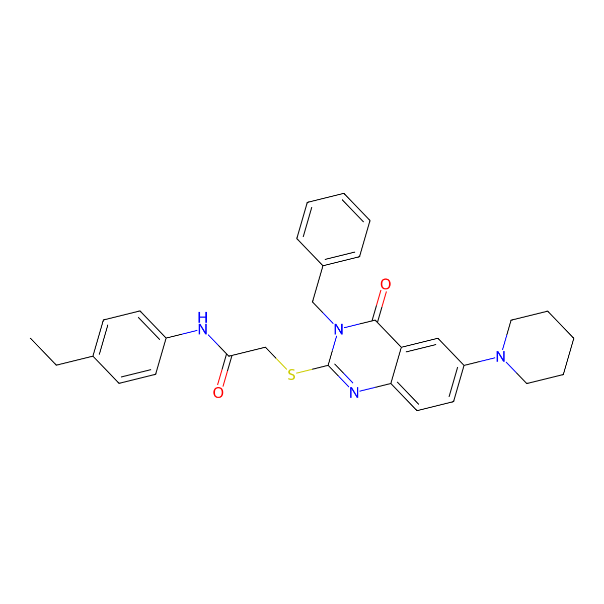 2-(3-benzyl-4-oxo-6-piperidin-1-ylquinazolin-2-yl)sulfanyl-N-(4-ethylphenyl)acetamide molecular structure, CAS 689228-57-7
