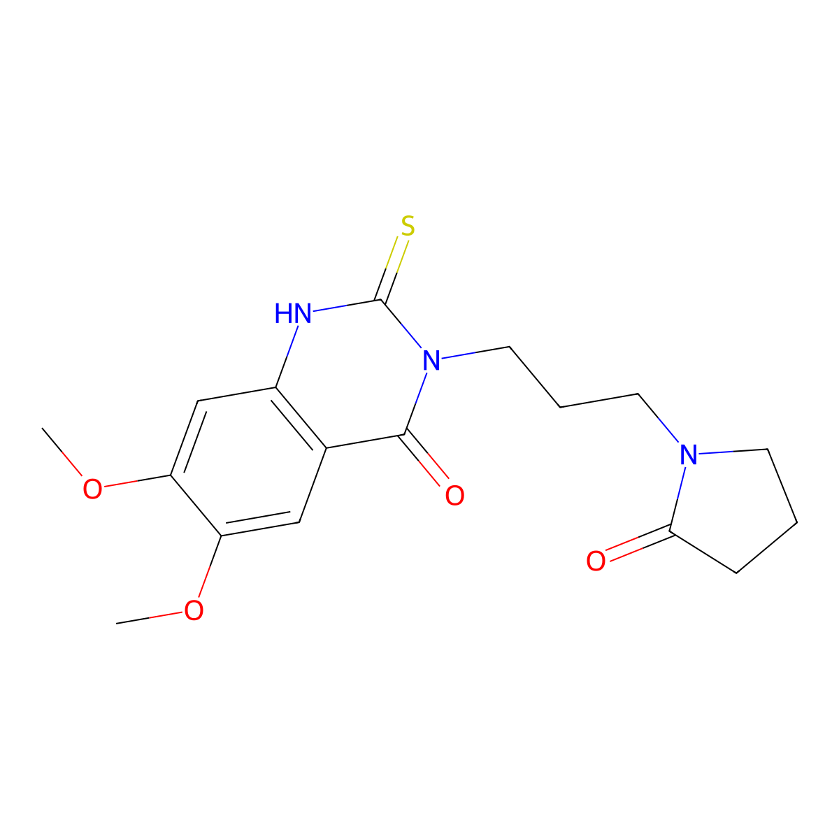 6,7-dimethoxy-3-[3-(2-oxopyrrolidin-1-yl)propyl]-2-thioxo-2,3-dihydroquinazolin-4(1H)-one molecular structure, CAS 689228-69-1