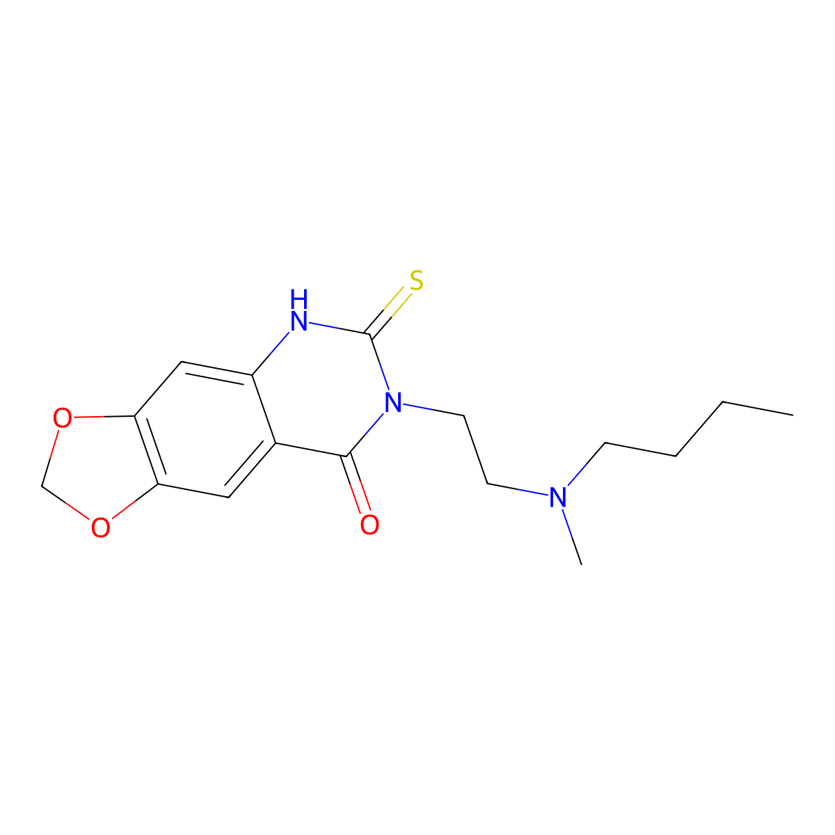7-[2-[butyl(methyl)amino]ethyl]-6-sulfanylidene-5H-[1,3]dioxolo[4,5-g]quinazolin-8-one molecular structure, CAS 689228-86-2