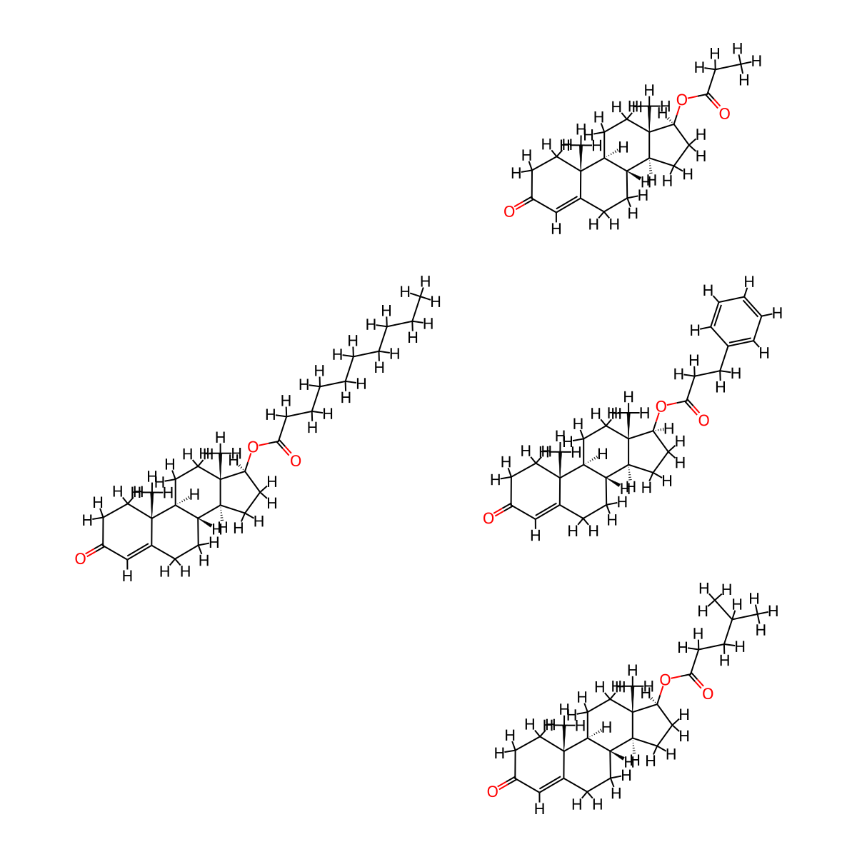 Testosterone decanoate mixture with testosterone propionate, testosterone 17-phenylpropionate, and testosterone isocaproate molecular structure, CAS 68924-89-0
