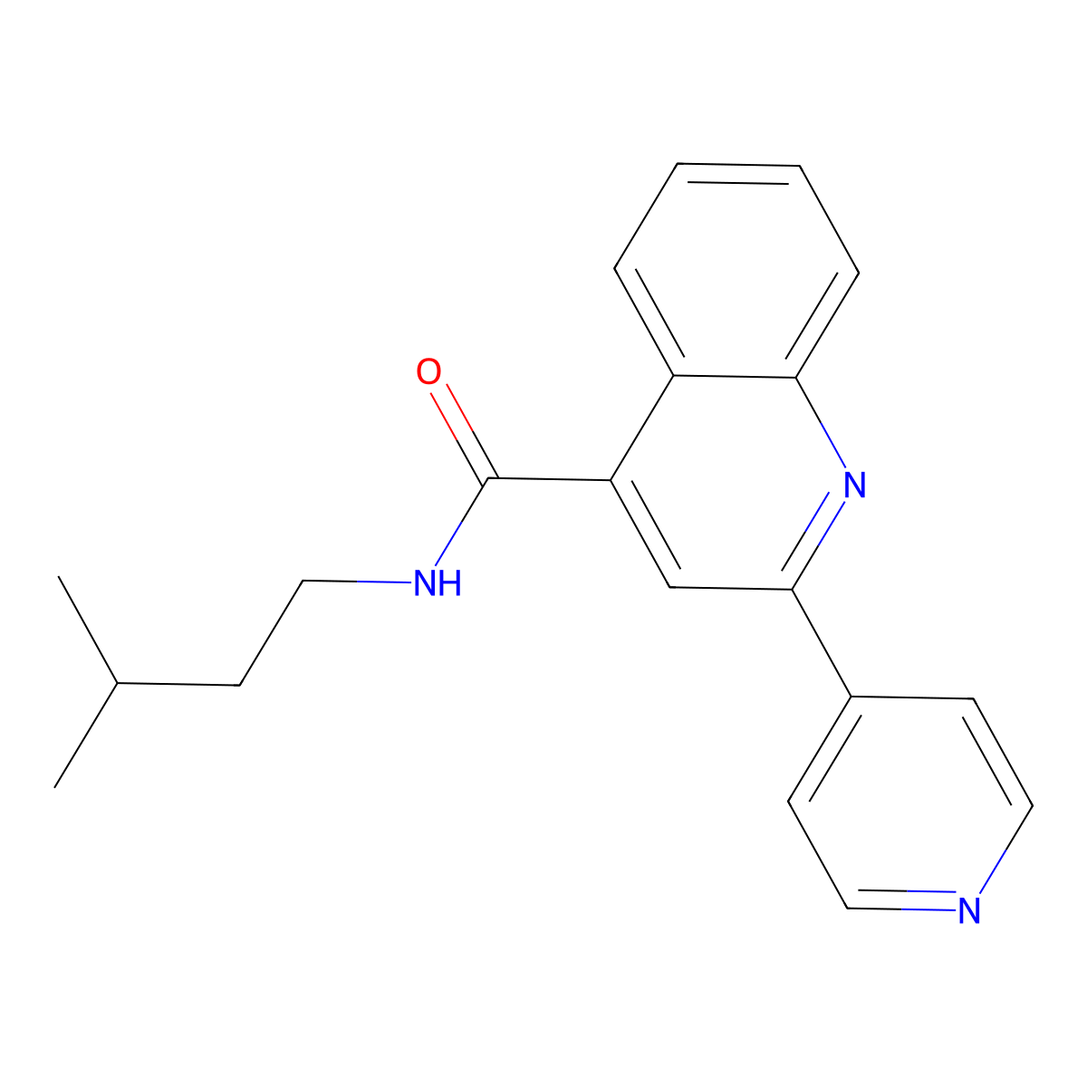 N-(3-methylbutyl)-2-(pyridin-4-yl)quinoline-4-carboxamide molecular structure, CAS 689241-79-0