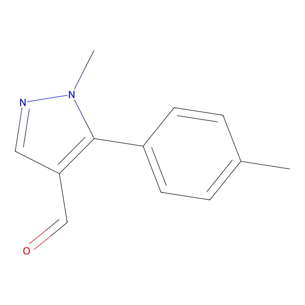 1-Methyl-5-(p-tolyl)-1H-pyrazole-4-carbaldehyde molecular structure, CAS 689250-61-1