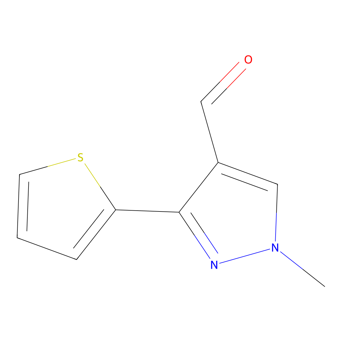 1-methyl-3-(thiophen-2-yl)-1H-pyrazole-4-carbaldehyde molecular structure, CAS 689251-87-4