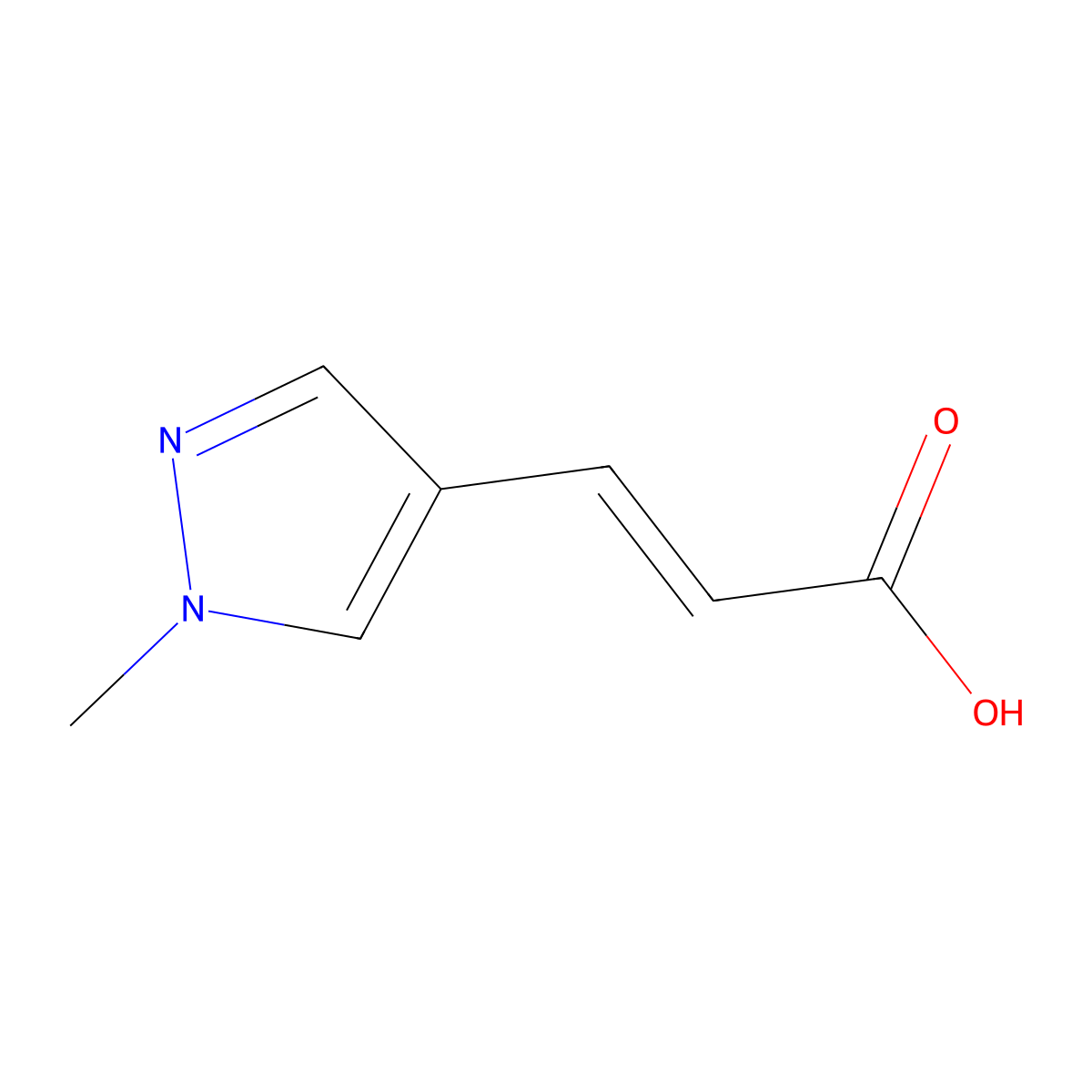 (2E)-3-(1-methyl-1H-pyrazol-4-yl)prop-2-enoic acid molecular structure, CAS 689251-97-6
