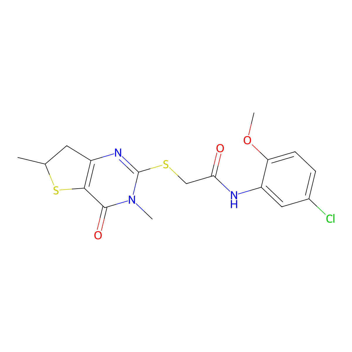 N-(5-chloro-2-methoxyphenyl)-2-((3,6-dimethyl-4-oxo-3,4,6,7-tetrahydrothieno[3,2-d]pyrimidin-2-yl)thio)acetamide molecular structure, CAS 689262-45-1