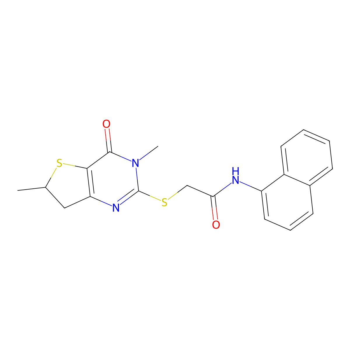 2-((3,6-dimethyl-4-oxo-3,4,6,7-tetrahydrothieno[3,2-d]pyrimidin-2-yl)thio)-N-(naphthalen-1-yl)acetamide molecular structure, CAS 689262-46-2