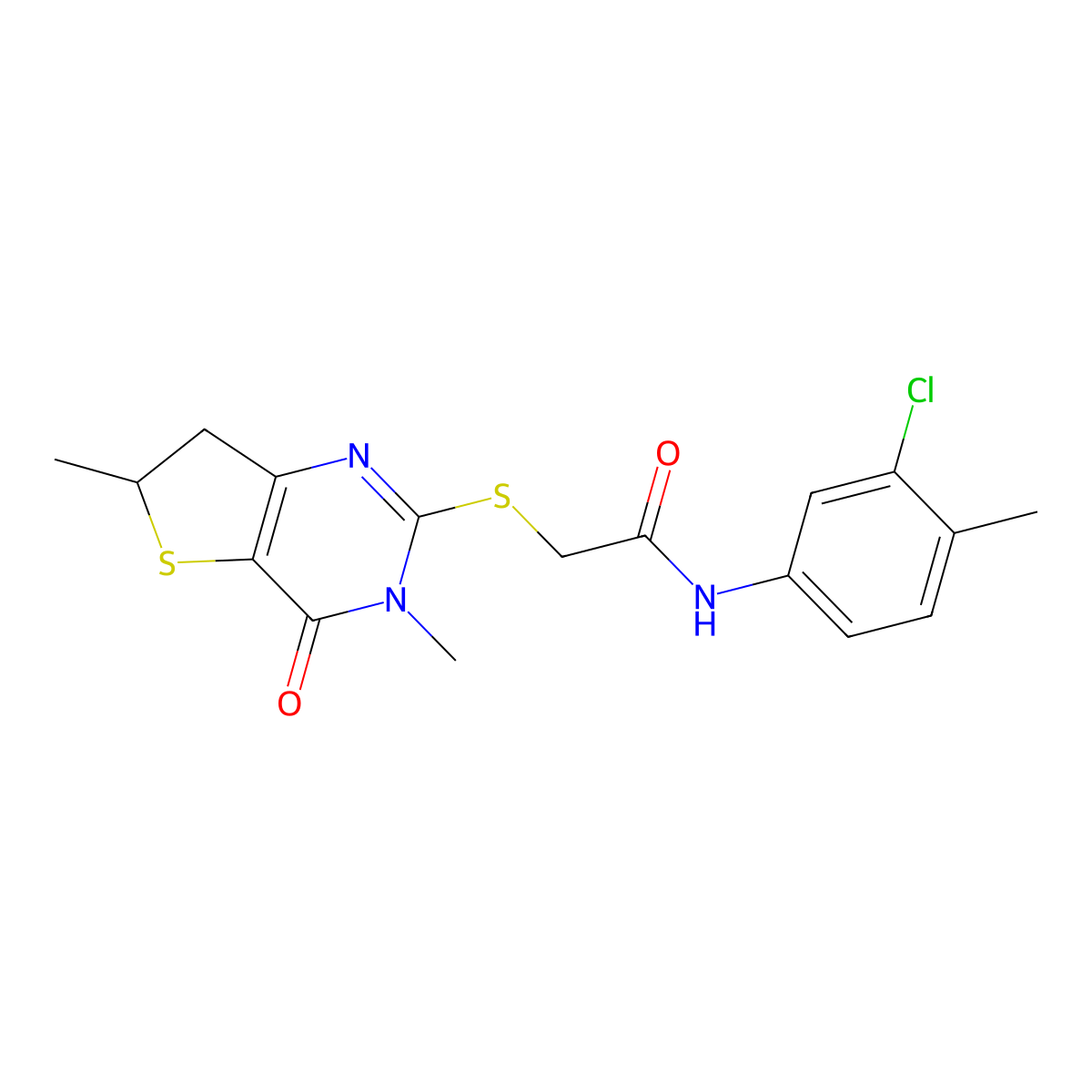N-(3-chloro-4-methylphenyl)-2-((3,6-dimethyl-4-oxo-3,4,6,7-tetrahydrothieno[3,2-d]pyrimidin-2-yl)thio)acetamide molecular structure, CAS 689262-47-3