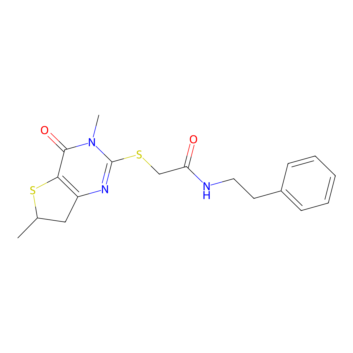2-((3,6-dimethyl-4-oxo-3,4,6,7-tetrahydrothieno[3,2-d]pyrimidin-2-yl)thio)-N-phenethylacetamide molecular structure, CAS 689262-50-8