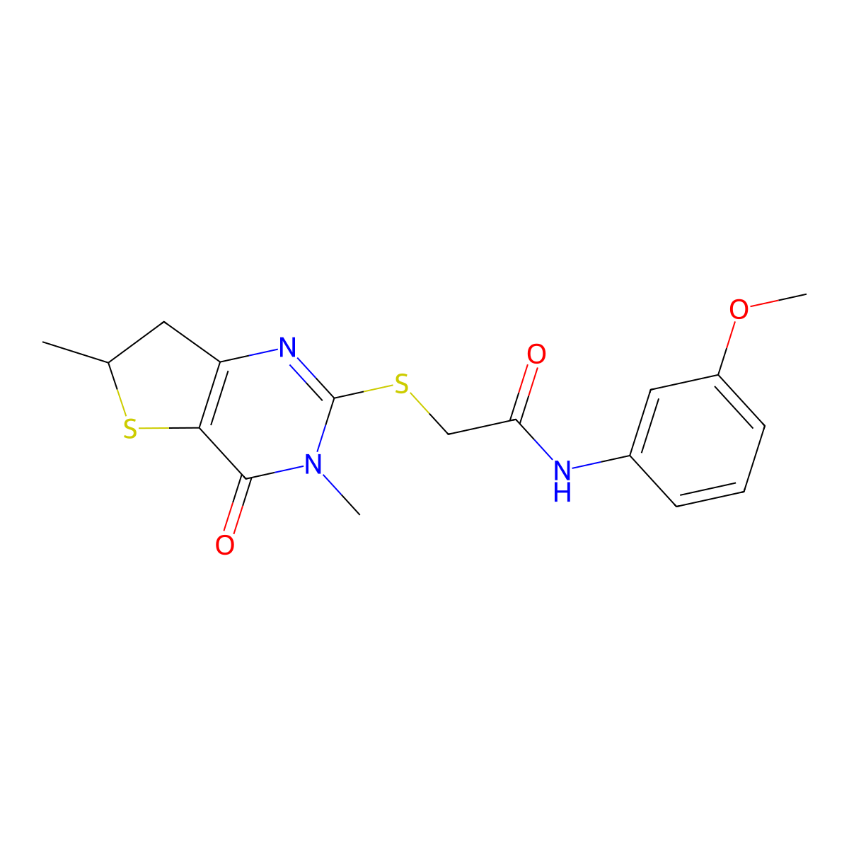 2-[(3,6-dimethyl-4-oxo-6,7-dihydrothieno[3,2-d]pyrimidin-2-yl)sulfanyl]-N-(3-methoxyphenyl)acetamide molecular structure, CAS 689262-53-1