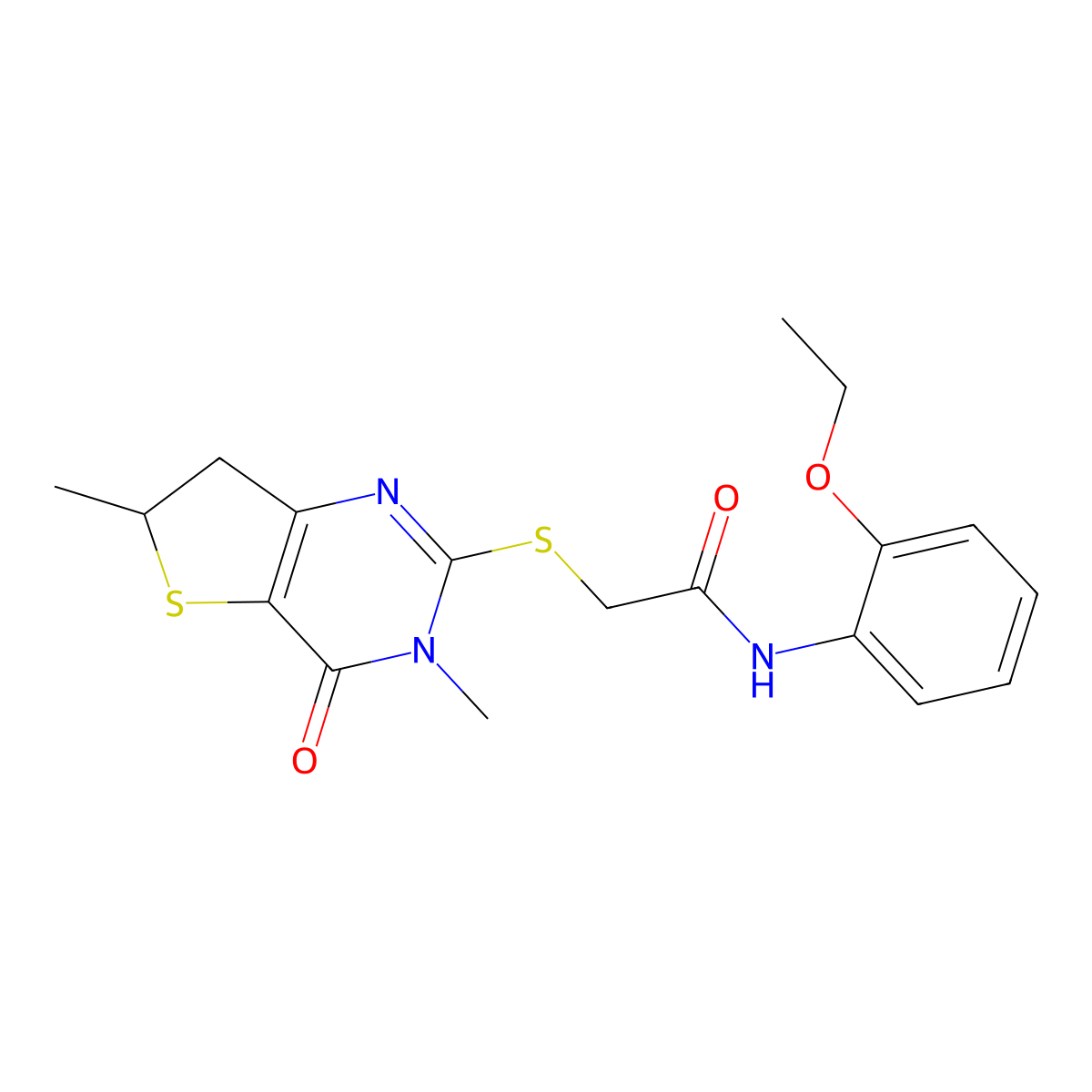2-((3,6-dimethyl-4-oxo-3,4,6,7-tetrahydrothieno[3,2-d]pyrimidin-2-yl)thio)-N-(2-ethoxyphenyl)acetamide molecular structure, CAS 689262-55-3
