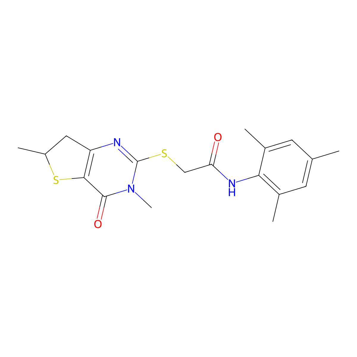 2-((3,6-dimethyl-4-oxo-3,4,6,7-tetrahydrothieno[3,2-d]pyrimidin-2-yl)thio)-N-mesitylacetamide molecular structure, CAS 689262-57-5