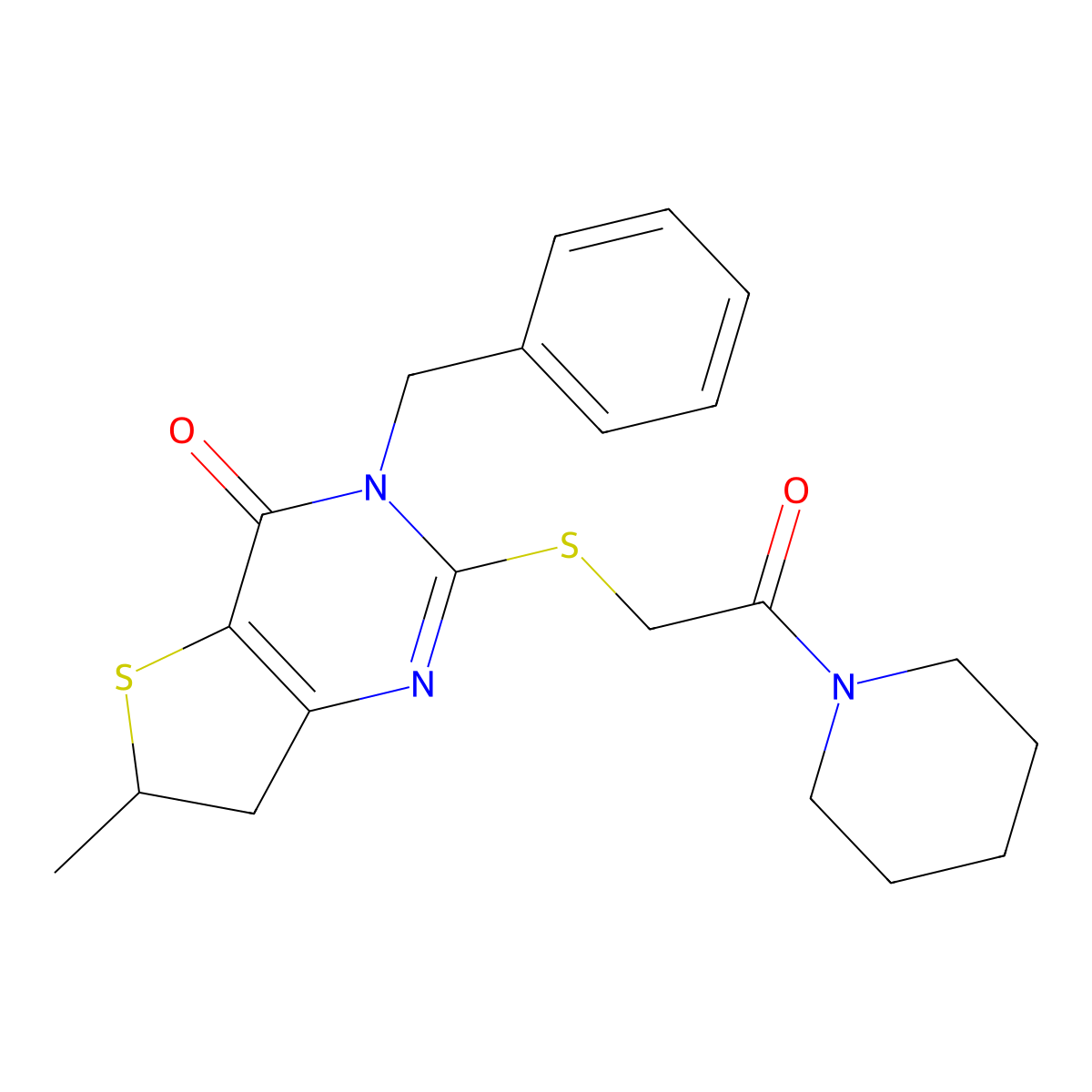 3-benzyl-6-methyl-2-((2-oxo-2-(piperidin-1-yl)ethyl)thio)-6,7-dihydrothieno[3,2-d]pyrimidin-4(3H)-one molecular structure, CAS 689262-58-6