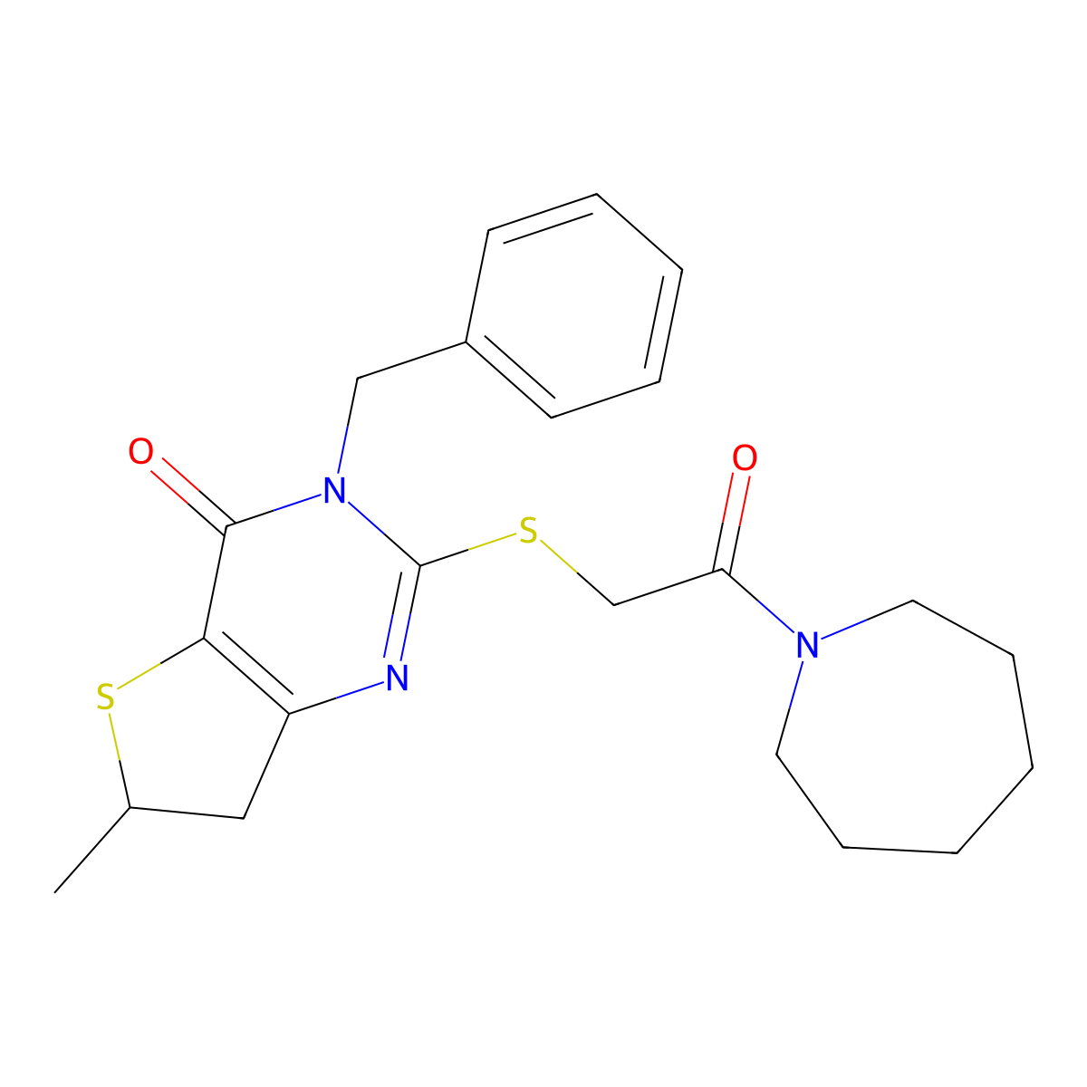 2-((2-(azepan-1-yl)-2-oxoethyl)thio)-3-benzyl-6-methyl-6,7-dihydrothieno[3,2-d]pyrimidin-4(3H)-one molecular structure, CAS 689262-59-7