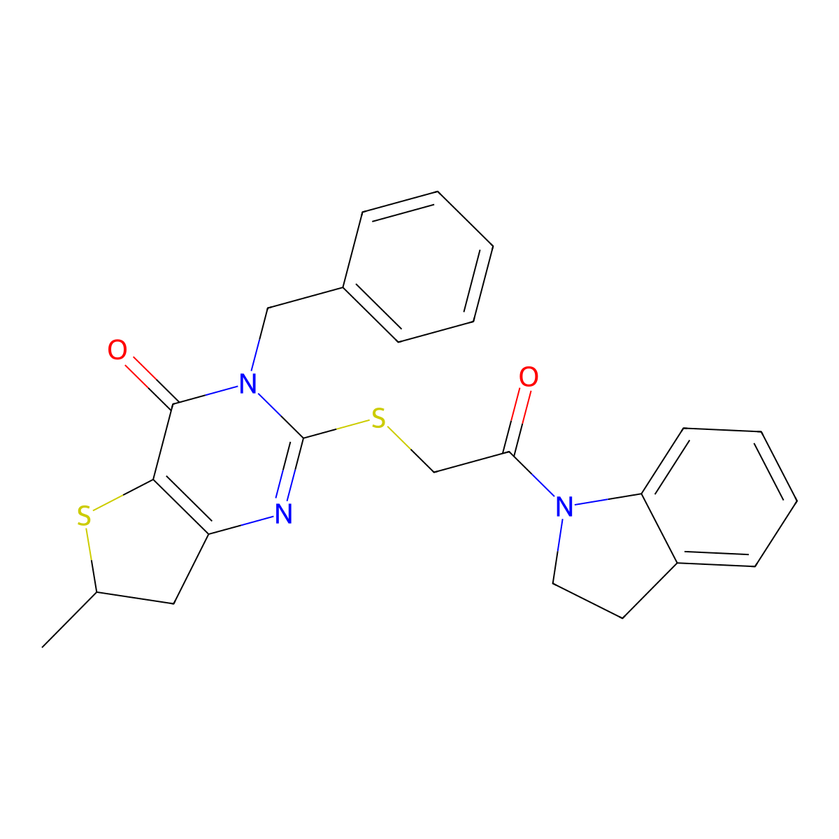 3-Benzyl-2-[2-(2,3-dihydroindol-1-yl)-2-oxoethyl]sulfanyl-6-methyl-6,7-dihydrothieno[3,2-d]pyrimidin-4-one molecular structure, CAS 689262-65-5