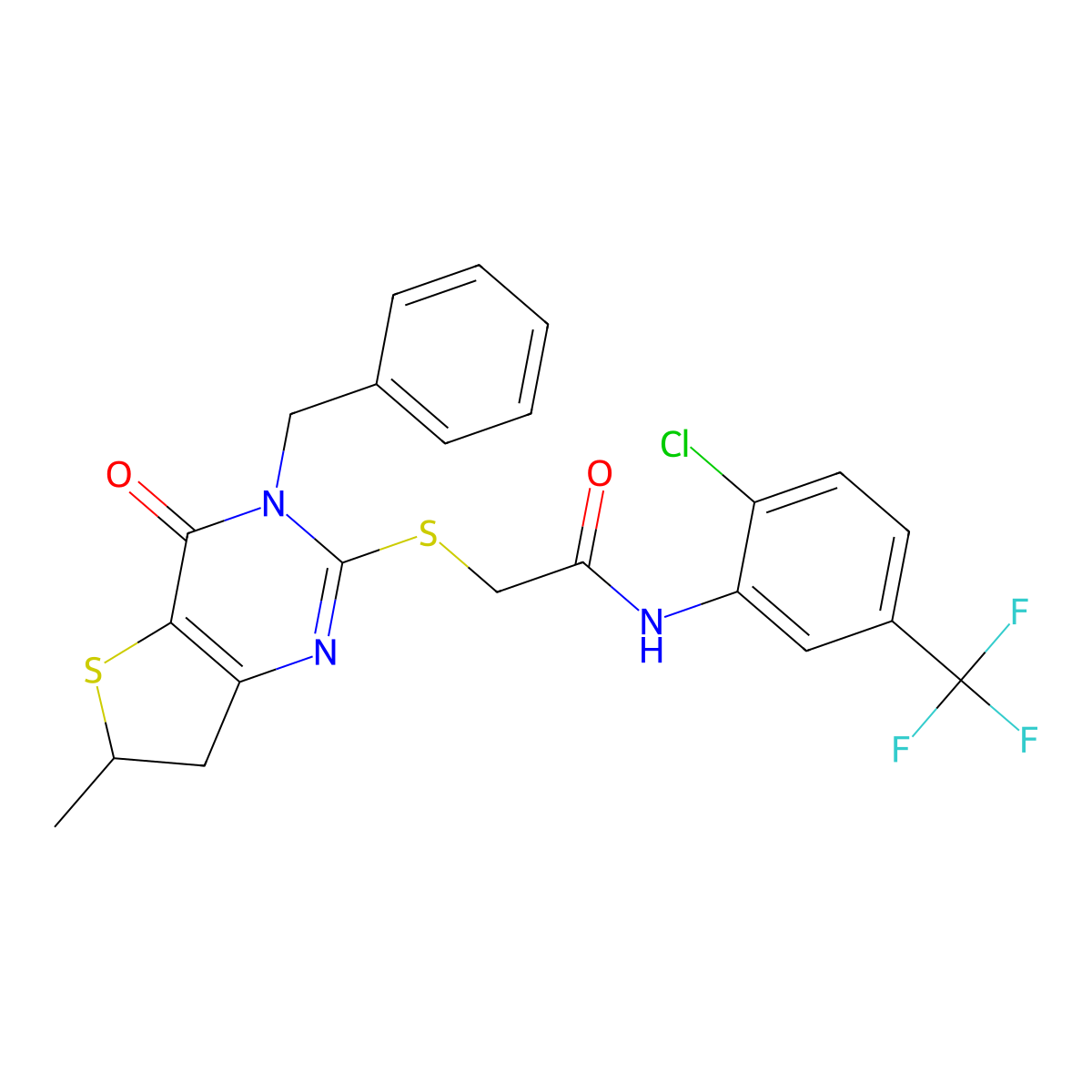 2-[(3-benzyl-6-methyl-4-oxo-6,7-dihydrothieno[3,2-d]pyrimidin-2-yl)sulfanyl]-N-[2-chloro-5-(trifluoromethyl)phenyl]acetamide molecular structure, CAS 689262-69-9