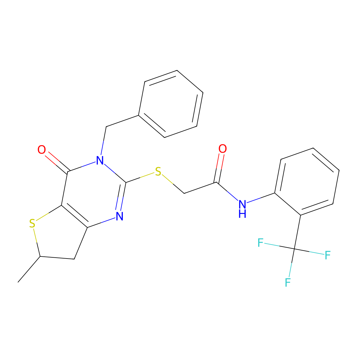 2-[(3-benzyl-6-methyl-4-oxo-6,7-dihydrothieno[3,2-d]pyrimidin-2-yl)sulfanyl]-N-[2-(trifluoromethyl)phenyl]acetamide molecular structure, CAS 689262-70-2