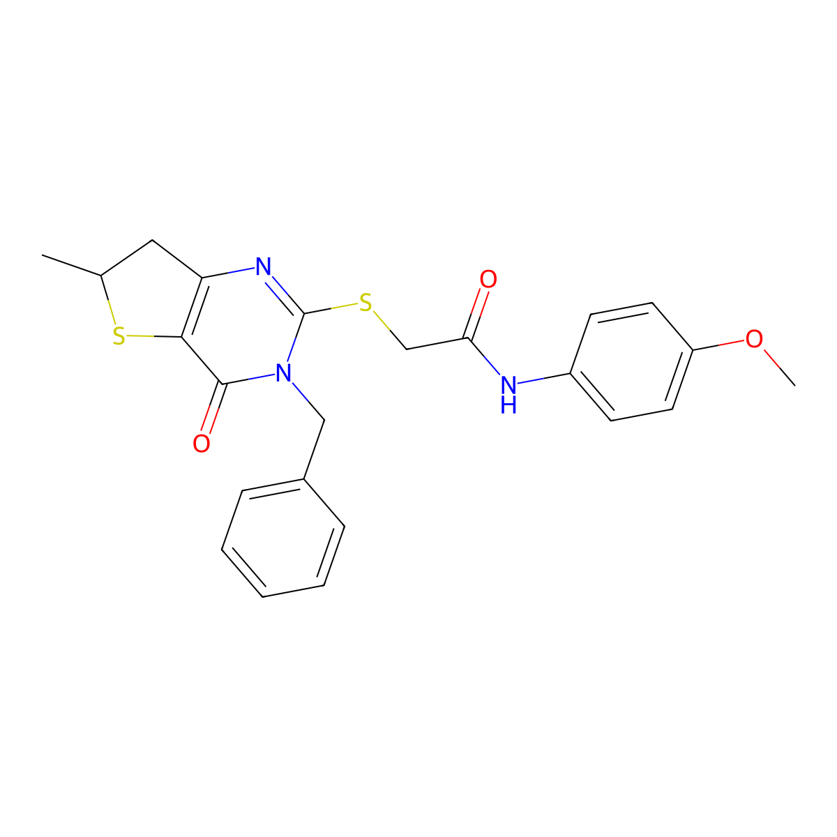 2-((3-benzyl-6-methyl-4-oxo-3,4,6,7-tetrahydrothieno[3,2-d]pyrimidin-2-yl)thio)-N-(4-methoxyphenyl)acetamide molecular structure, CAS 689262-73-5