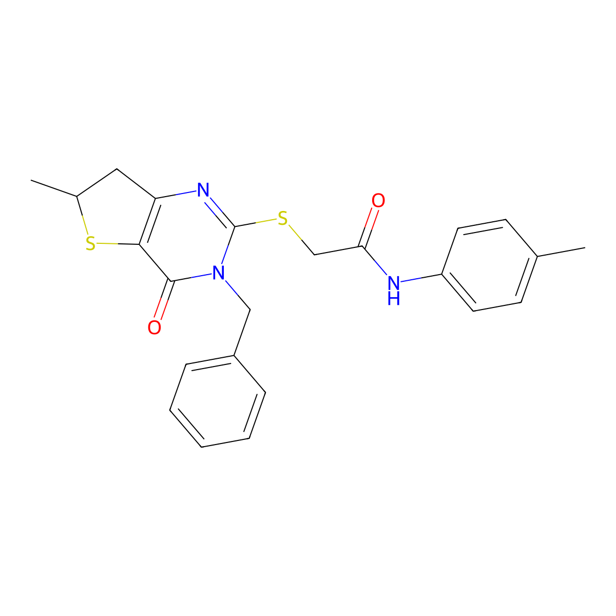 2-((3-benzyl-6-methyl-4-oxo-3,4,6,7-tetrahydrothieno[3,2-d]pyrimidin-2-yl)thio)-N-(p-tolyl)acetamide molecular structure, CAS 689262-77-9