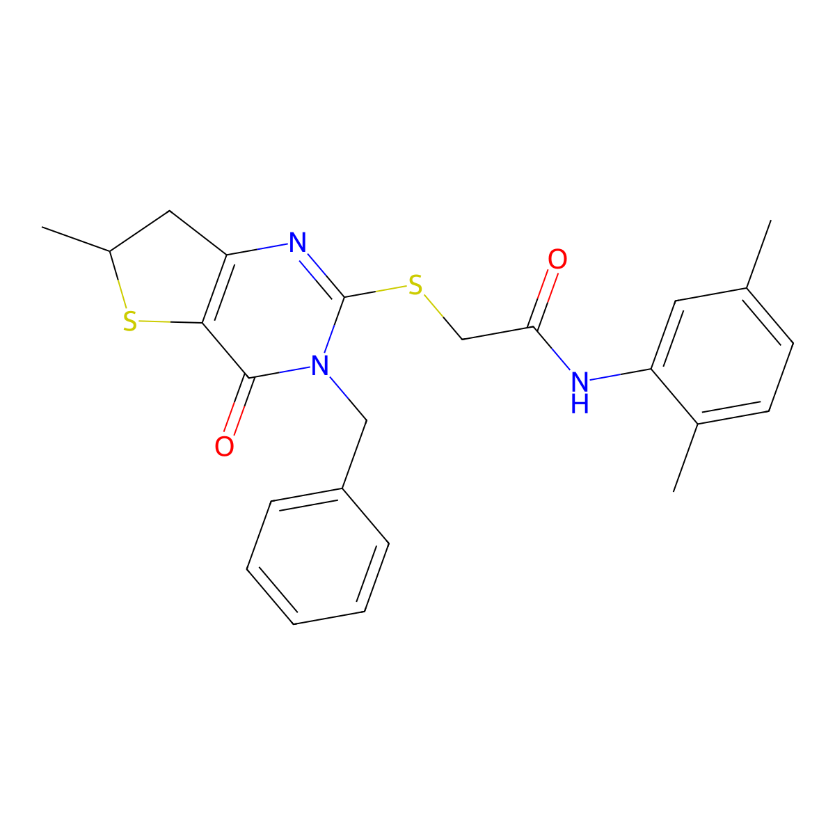 2-((3-benzyl-6-methyl-4-oxo-3,4,6,7-tetrahydrothieno[3,2-d]pyrimidin-2-yl)thio)-N-(2,5-dimethylphenyl)acetamide molecular structure, CAS 689262-82-6