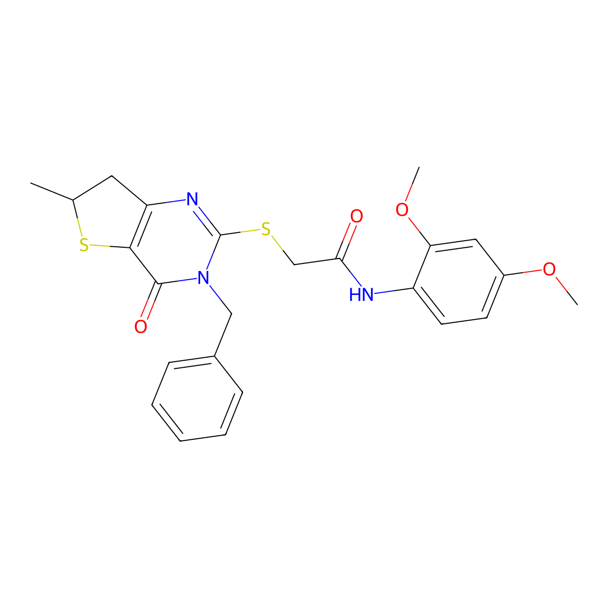 2-((3-benzyl-6-methyl-4-oxo-3,4,6,7-tetrahydrothieno[3,2-d]pyrimidin-2-yl)thio)-N-(2,4-dimethoxyphenyl)acetamide molecular structure, CAS 689262-85-9