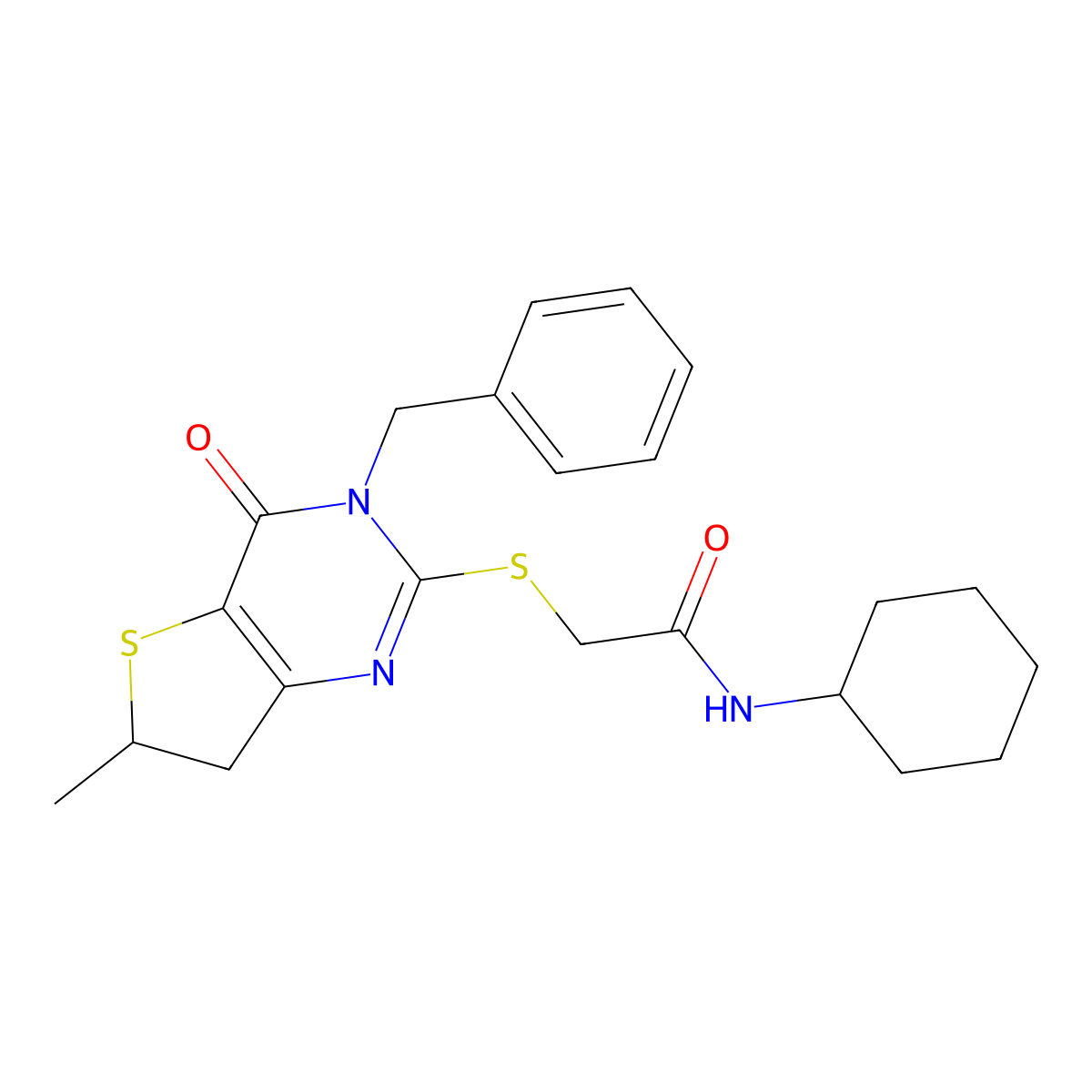 2-[(3-benzyl-6-methyl-4-oxo-6,7-dihydrothieno[3,2-d]pyrimidin-2-yl)sulfanyl]-N-cyclohexylacetamide molecular structure, CAS 689262-86-0