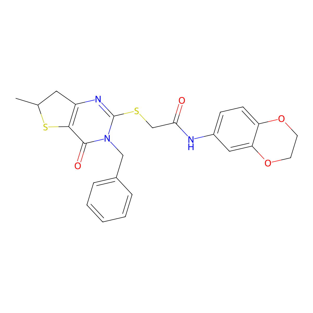 2-[(3-benzyl-6-methyl-4-oxo-6,7-dihydrothieno[3,2-d]pyrimidin-2-yl)sulfanyl]-N-(2,3-dihydro-1,4-benzodioxin-6-yl)acetamide molecular structure, CAS 689262-87-1